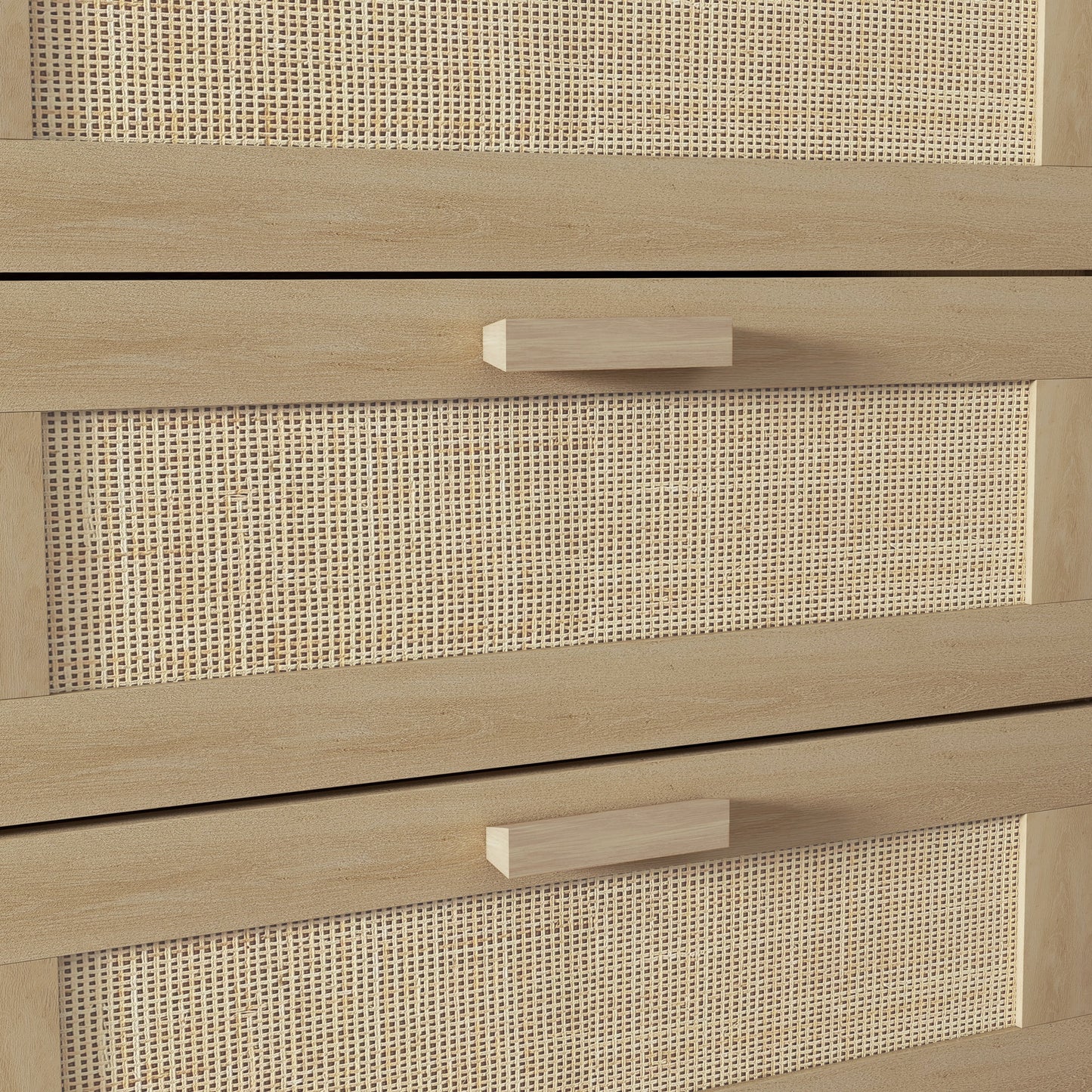 HOMCOM 6 Drawer Tall Chest Of Drawers With Rattan Element Oak Finish For Bedroom And Living Room
