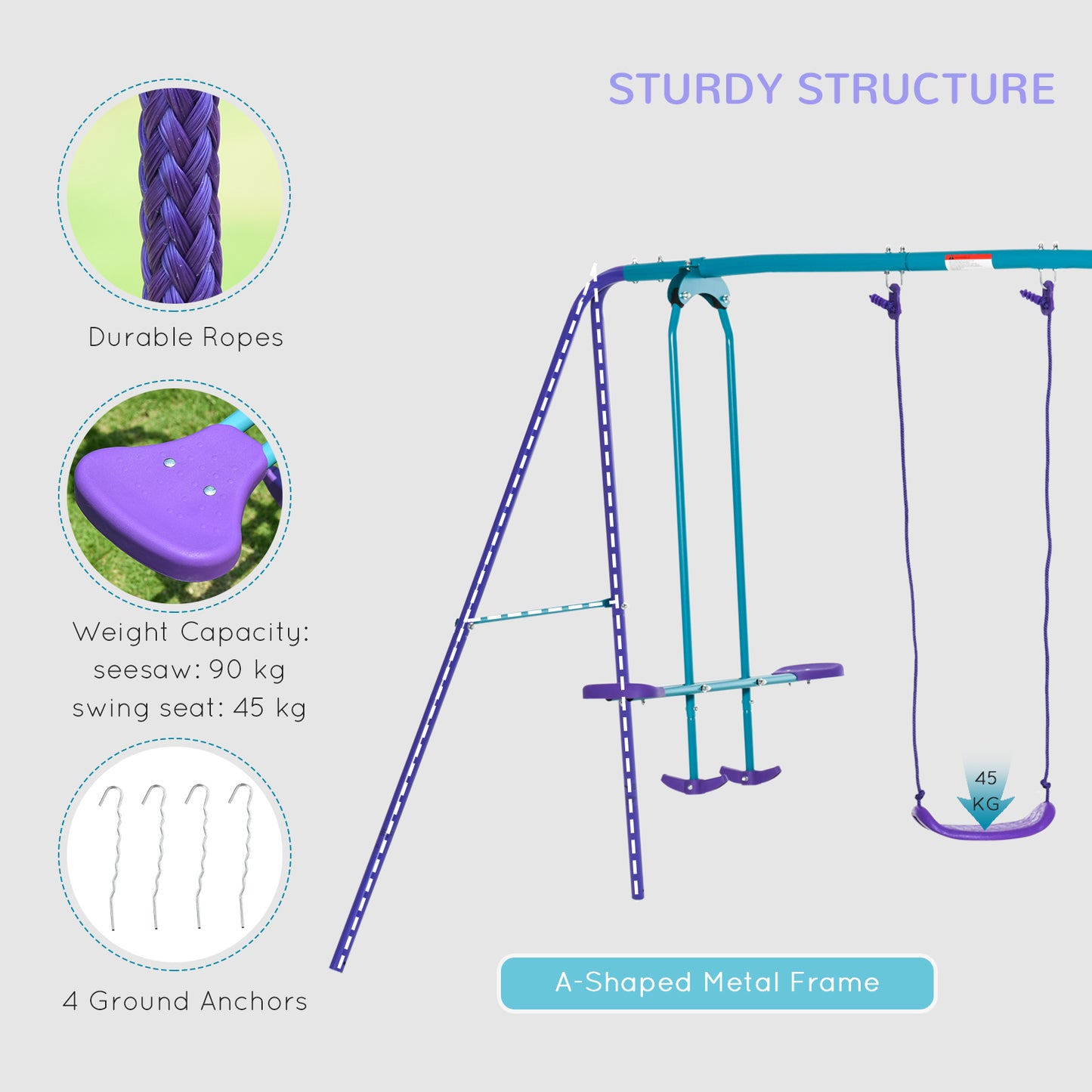 Outsunny Adjustable Height Metal Swing Set with Dual Seats and Glider for Outdoor Fun - ALL4U RETAILER LTD