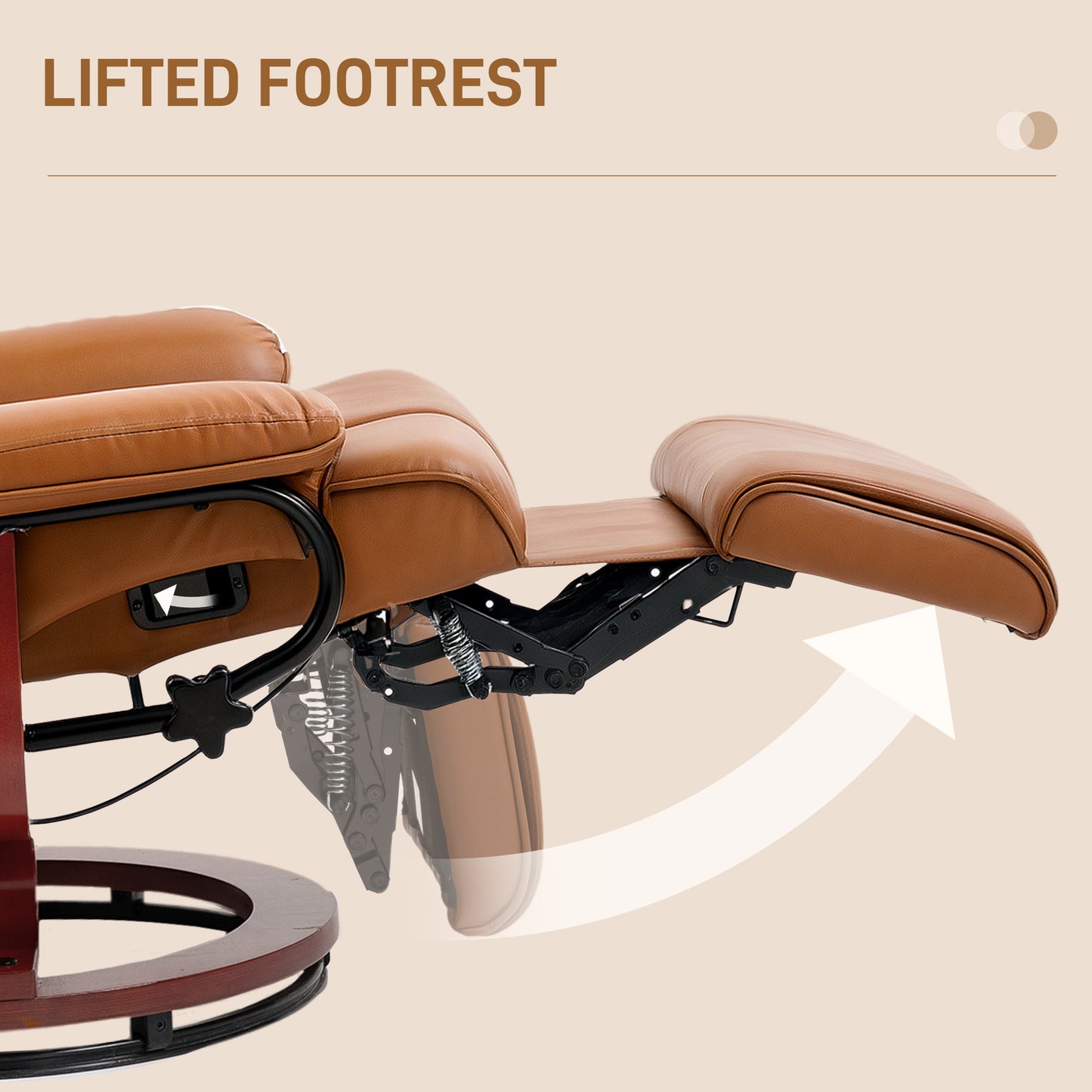 HOMCOM Faux Leather Recliner Chair Brown With 135 Degree Recline Built In Footrest And 360 Degree Swivel