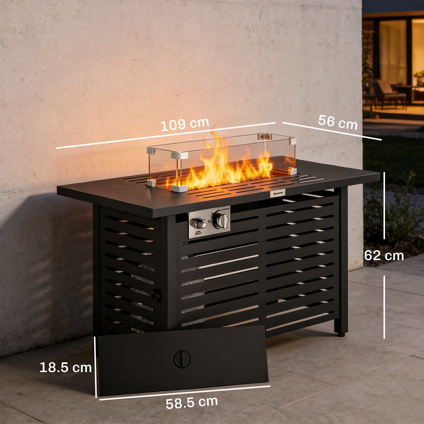 Outsunny 50,000 BTU Propane Gas Fire Pit Table With 43 Inch Steel Tabletop, Pulse Ignition