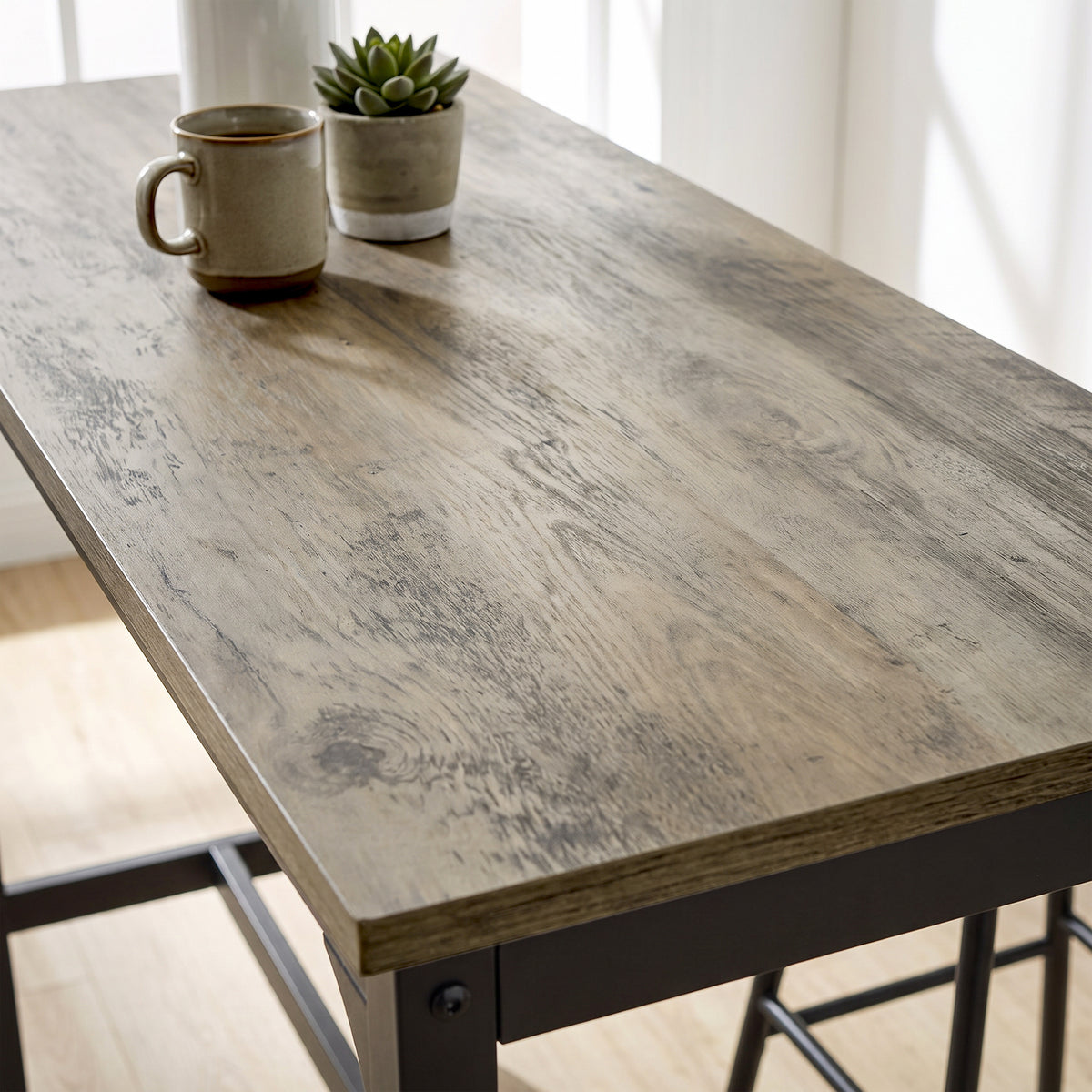 Homcom 5 Piece Industrial Bar Table Set With 4 Tall Grey Stools