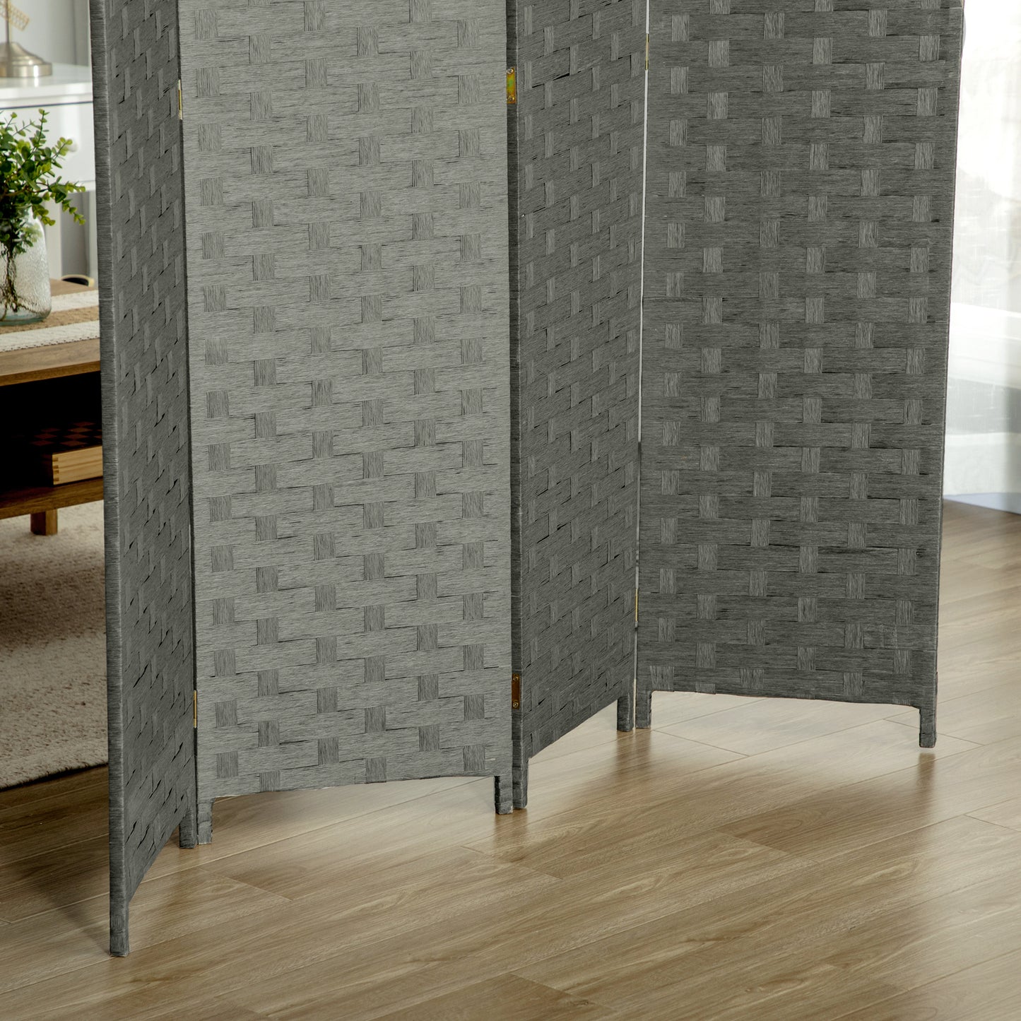 HOMCOM Freestanding 4-Panel Wicker Room Divider Screen - Stylish Privacy Partition for Home and Office Use - ALL4U RETAILER LTD