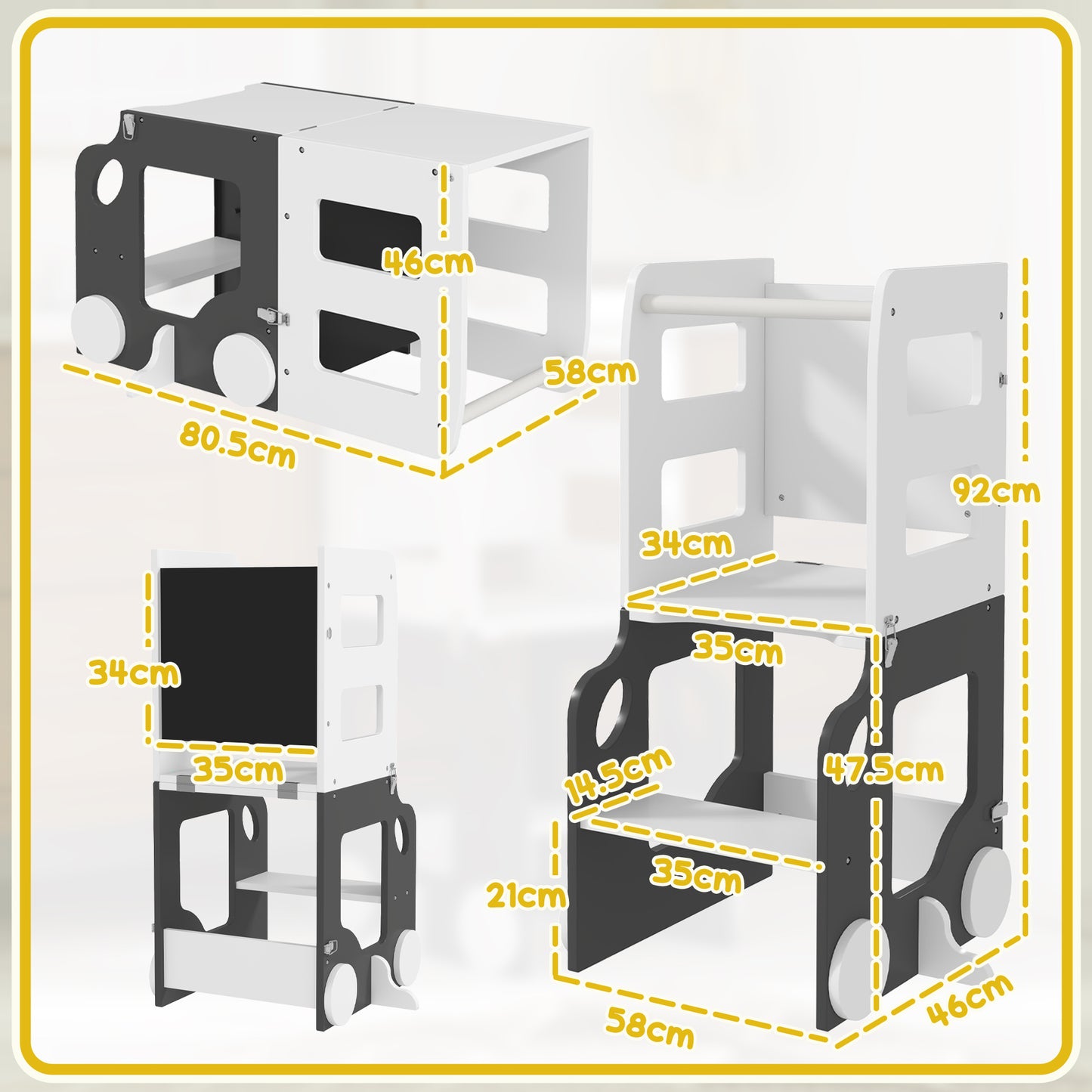 AIYAPLAY Toddler 4 In 1 Standing Tower Foldable Step Stool With Safety Rail For Kitchen And Bathroom Grey