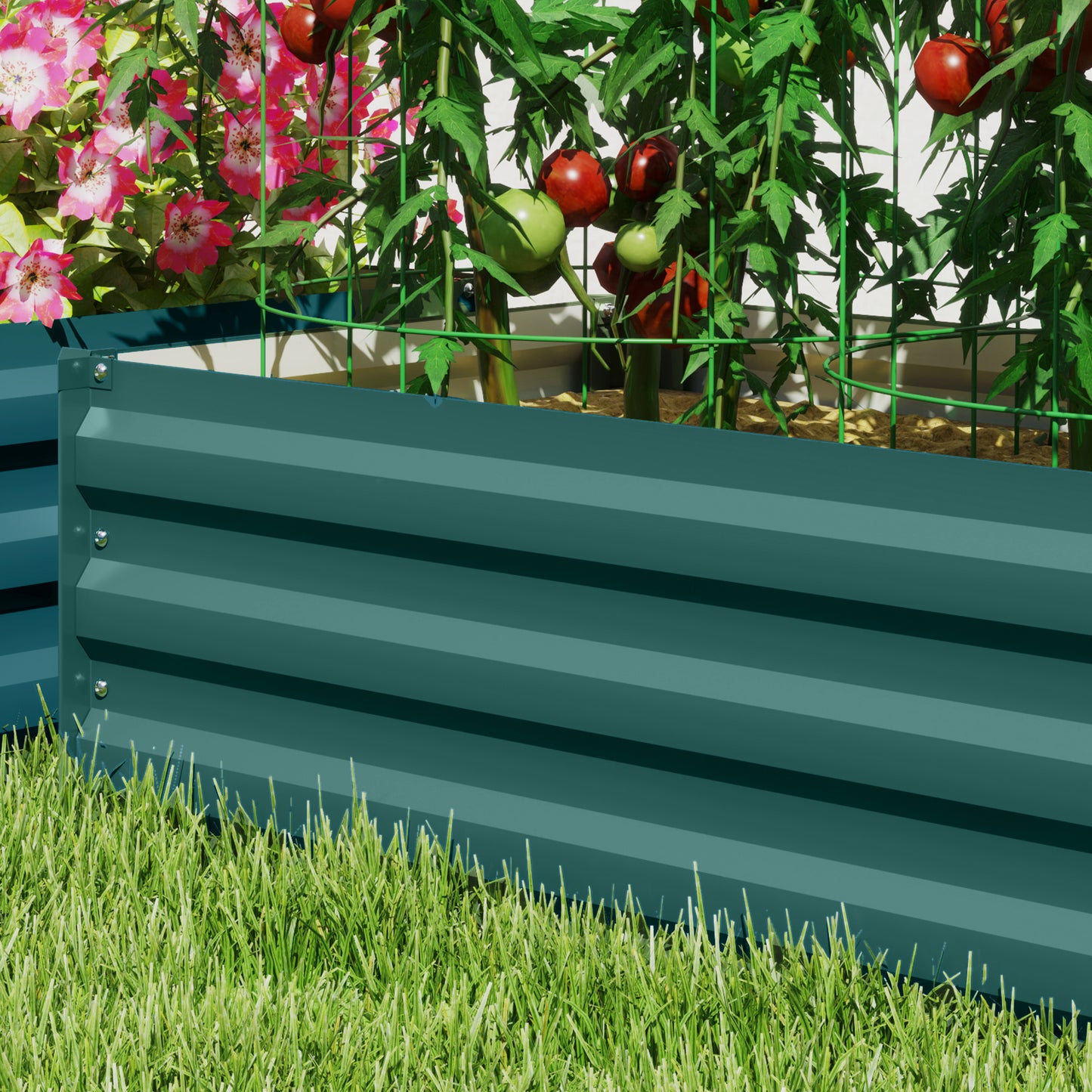 Outsunny Set of Two 100 x 60 cm Galvanised Steel Raised Planter Boxes Green Outdoor Garden