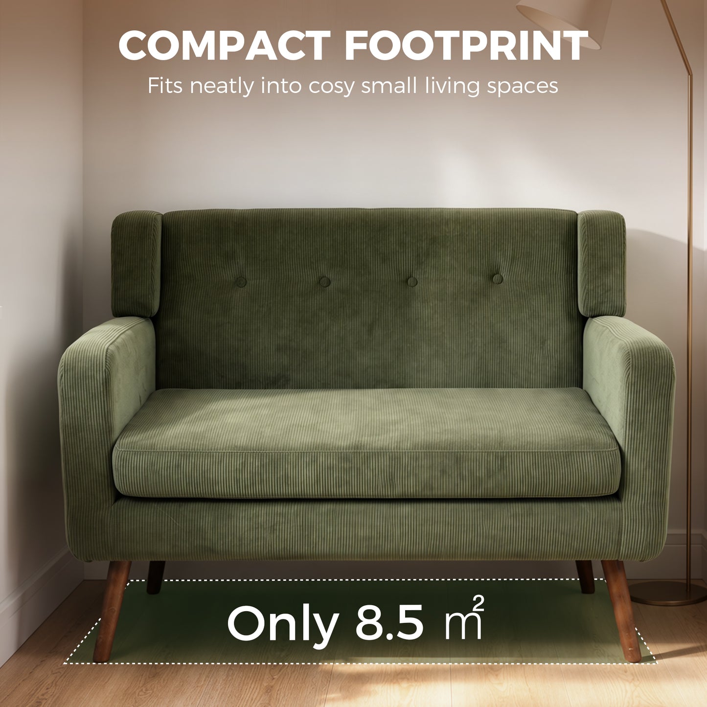 HOMCOM Corduroy 2 Seater Sofa With Pocket Springs Dark Green Compact Couch