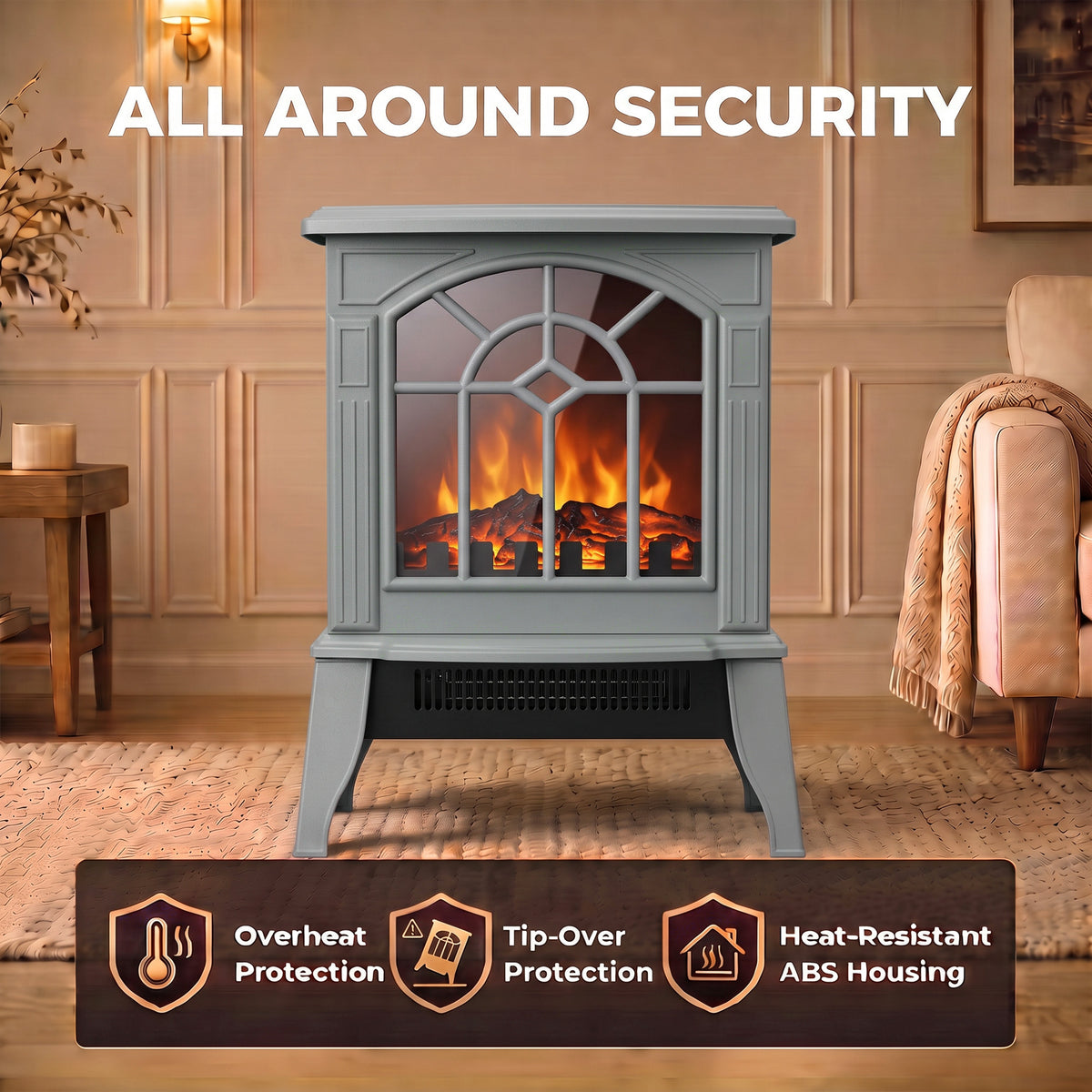 Freestanding Electric Log Burner Fireplace With Led Flames