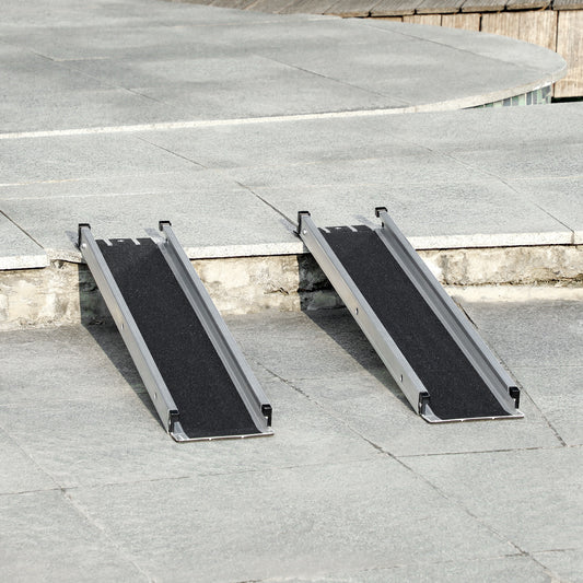 Adjustable HOMCOM 2PCS Aluminium Folding Wheelchair Ramps with Non-Slip Surface and Carrying Bag, 270kg Capacity, 183L x 19.5Wcm - ALL4U RETAILER LTD