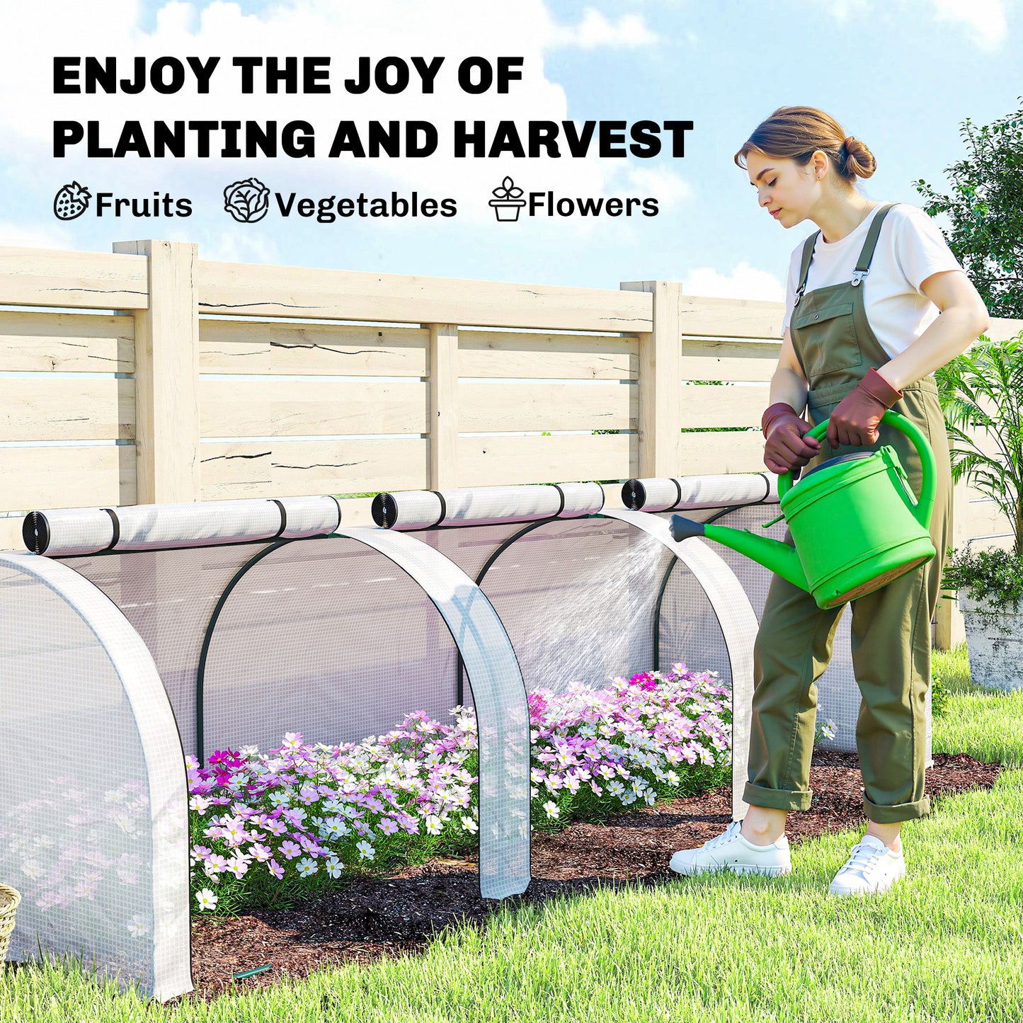 Outsunny 295 By 100 Cm Low Tunnel Greenhouse With Powder Coated Steel Frame For Year Round Plant Growth White