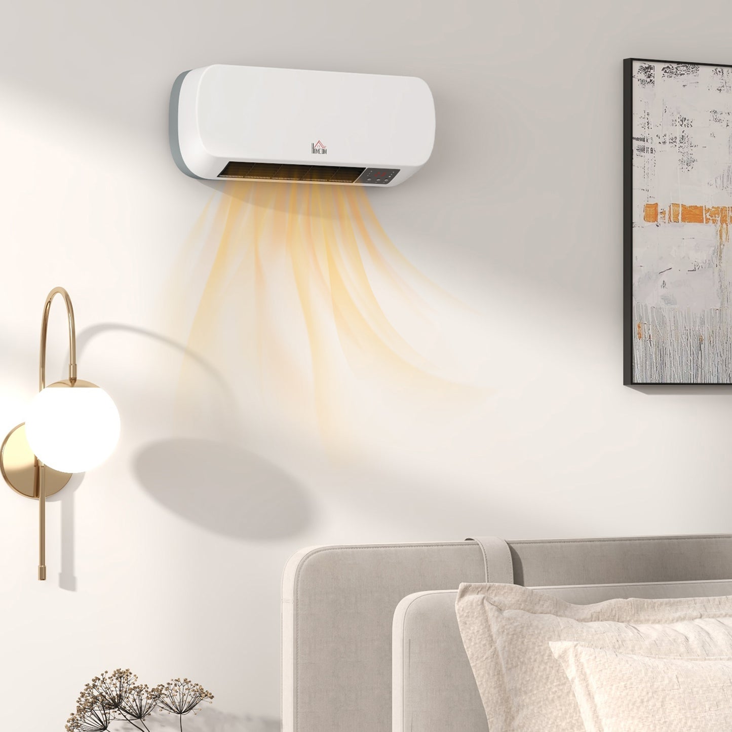 HOMCOM 2000W Wall Mounted Ceramic Space Heater with 10-49°C Adjustable Temperature in White, Three Modes: Fan, Low, High