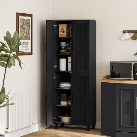 HOMCOM Freestanding 4-Door Kitchen Cupboard With Adjustable Shelves Tall Storage Cabinet 170cm Black