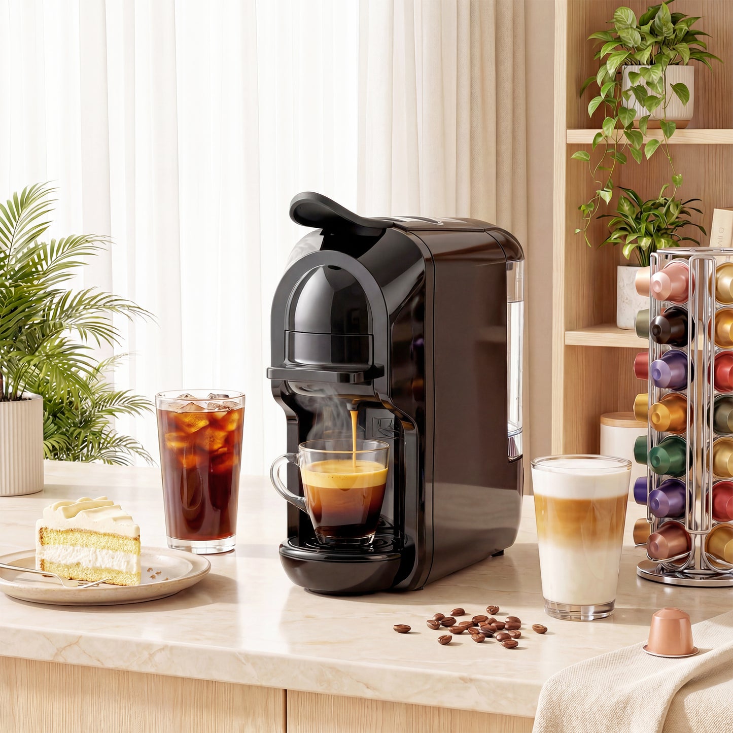 Homcom Semi Automatic Pod Coffee Machine For Nespresso Dolce Gusto Capsules Or Ground Coffee 19 Bar 0.6L