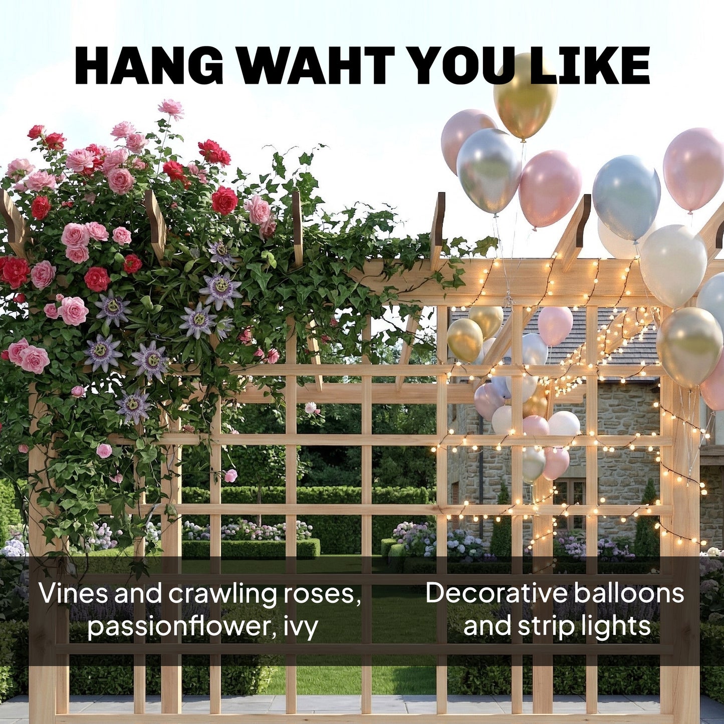 Outsunny 3x3 Meter Wooden Pergola Kit Garden Gazebo Arch With Trellis For Climbing Vines Flowers Nature Wood Finish