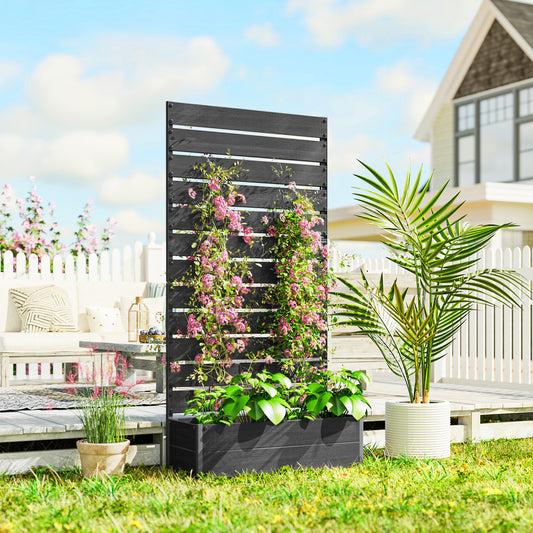 Outsunny Raised Garden Bed With Trellis For Climbing Plants Privacy Screen Black