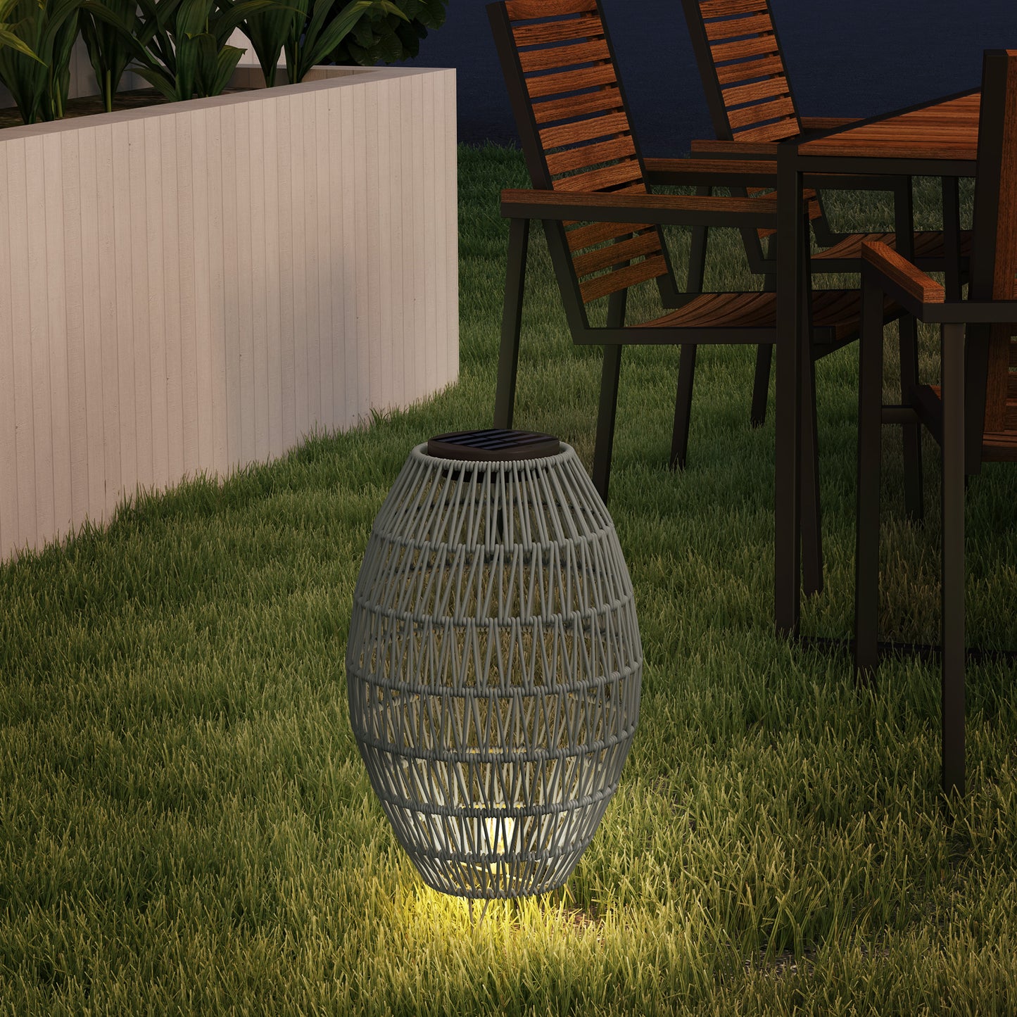 Outsunny Rattan Solar Lantern Outdoor Garden Light With Auto On Off IP44 Waterproof For Porch Pathway Grey
