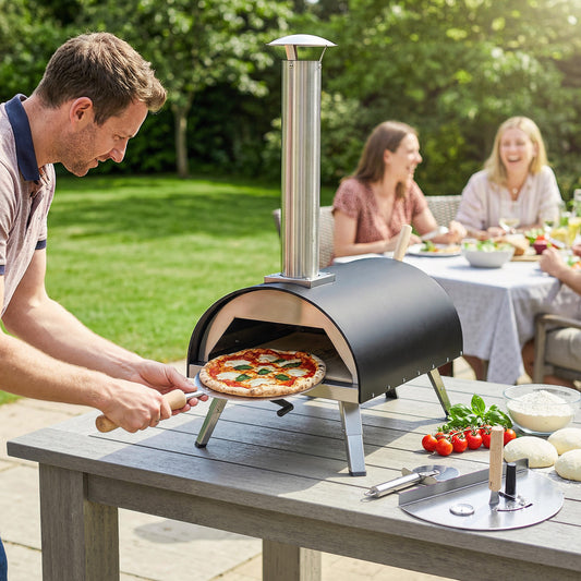 Outsunny Outdoor Pizza Oven With Foldable Legs Pellet Wood Fired 12 Inch Rotating Stone And Peel