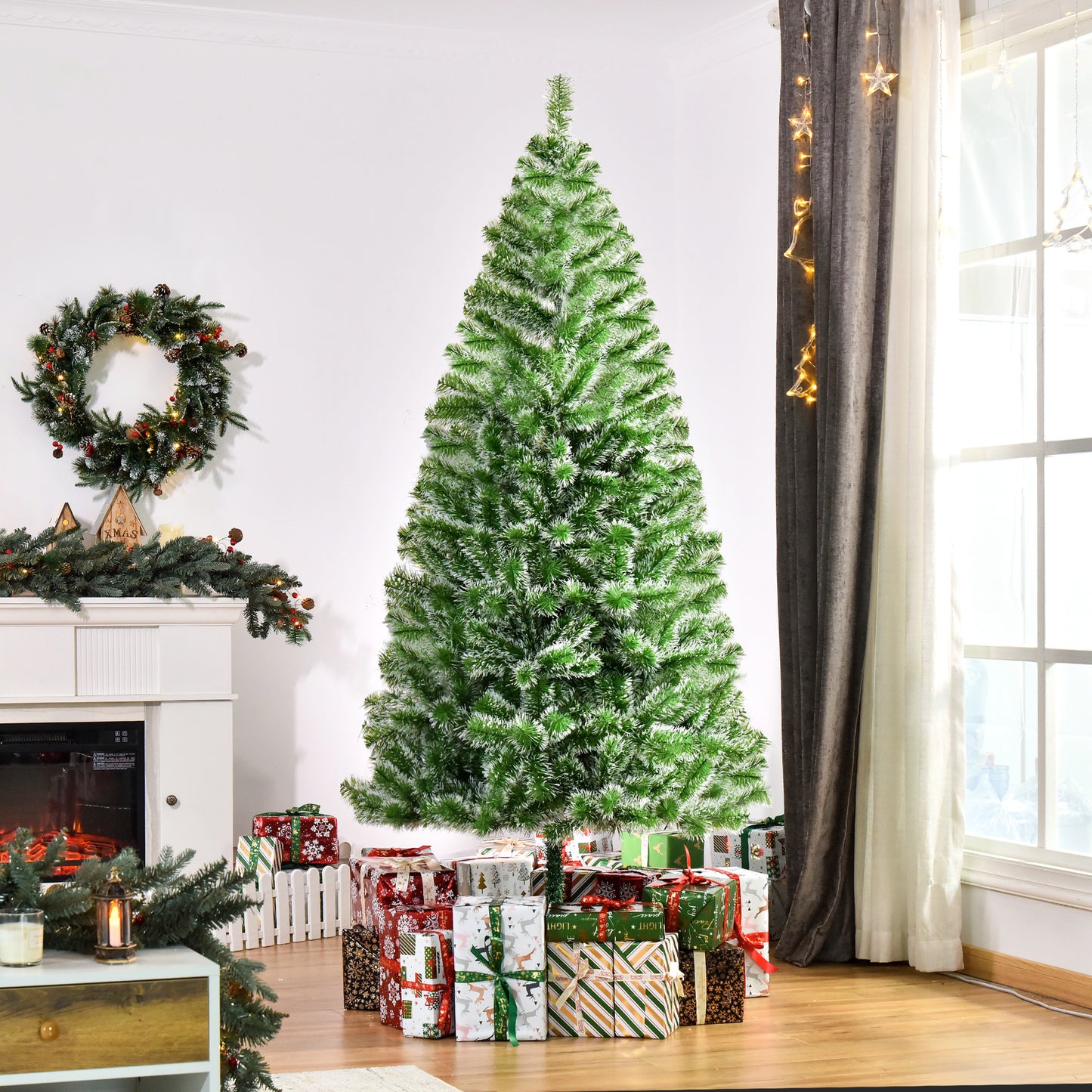 HOMCOM 2.1M Faux Pine Christmas Tree with Sturdy Metal Base - ALL4U RETAILER LTD