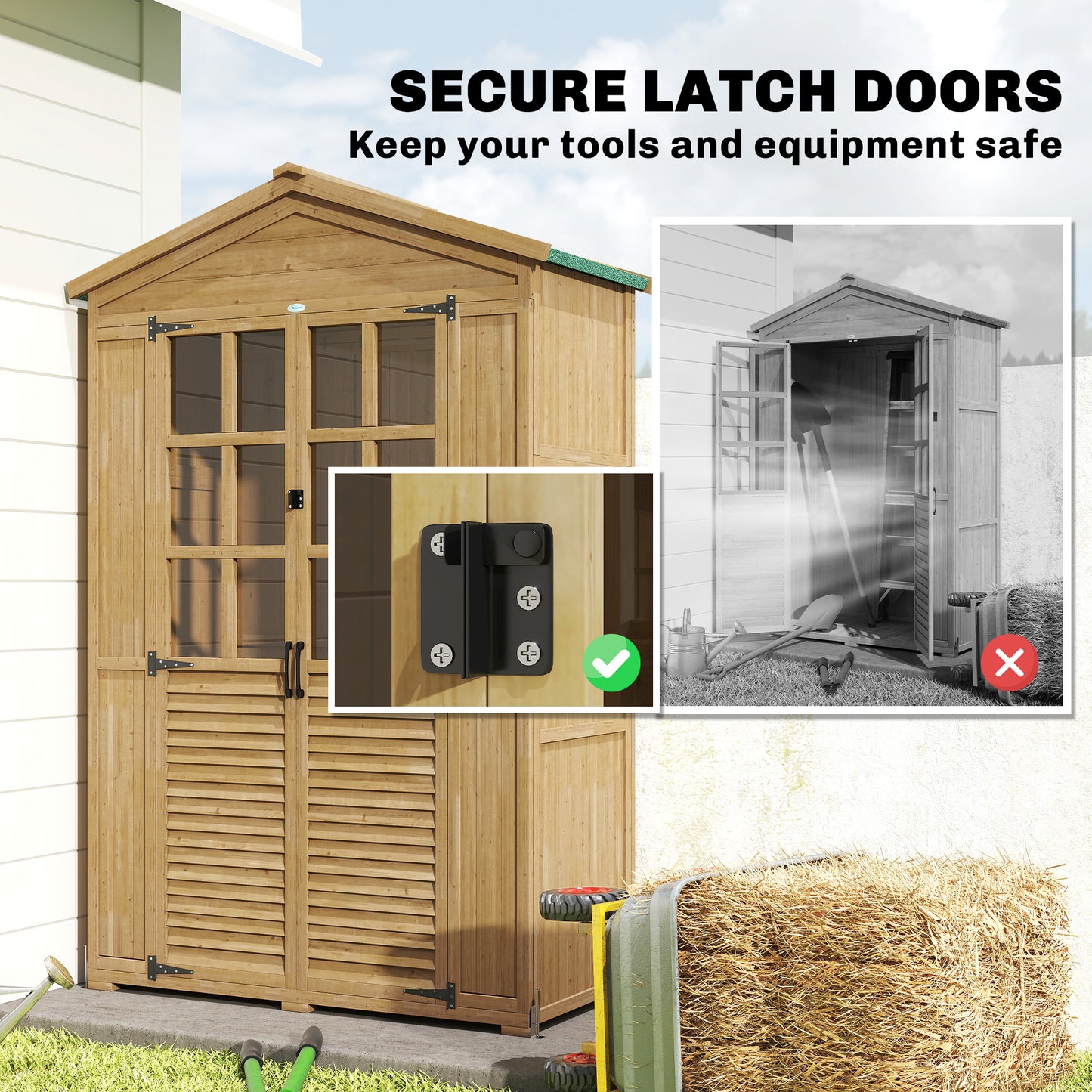 Outsunny Outdoor Wooden Storage Cabinet Shed With Acrylic Windows For Patio Garden Tools Light Brown