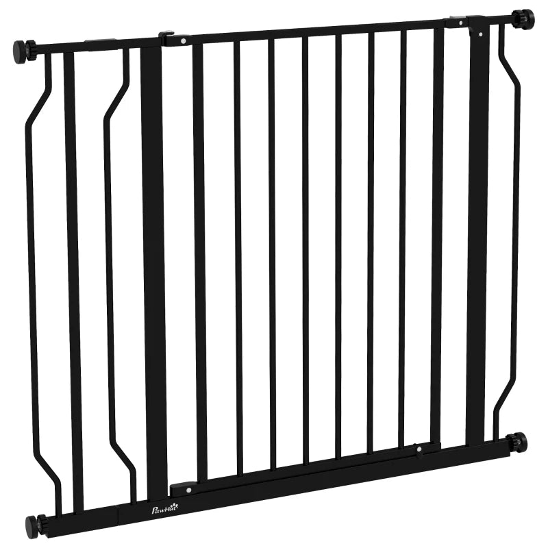 PawHut Wide Dog Safety Gate with Door, Pressure Mount Design - Ideal for Doorways, Hallways, Staircases - Black - ALL4U RETAILER LTD