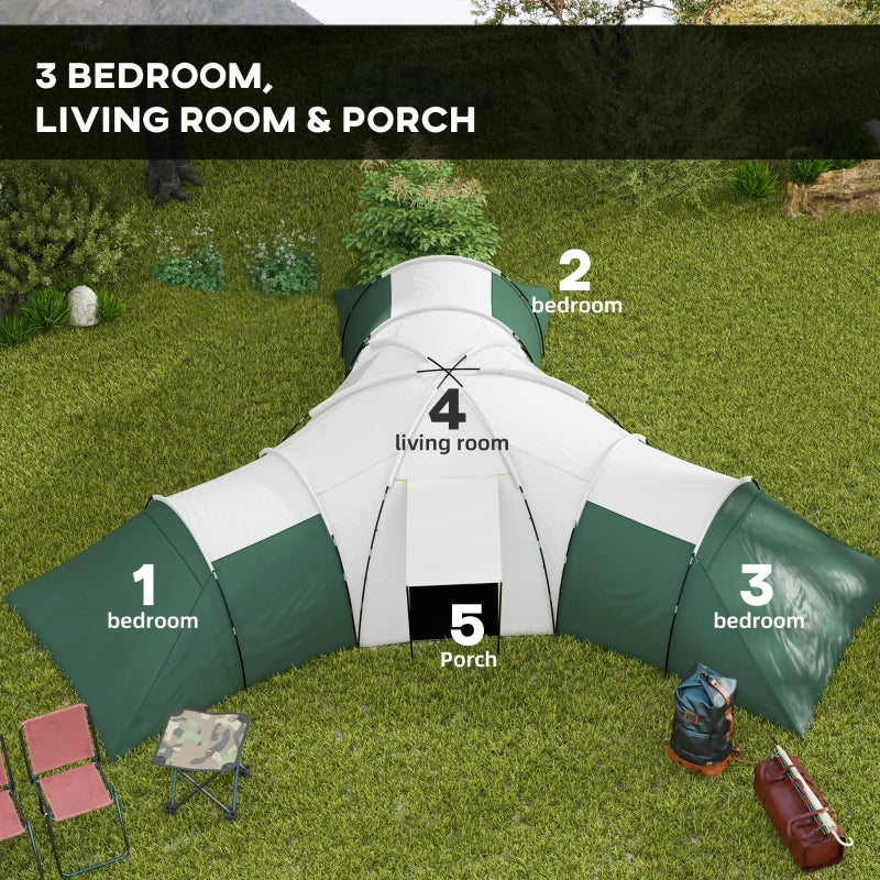 Outsunny Large Camping Tent with 3 Bedroom, Living Area and Porch for 6-9 Man - ALL4U RETAILER LTD