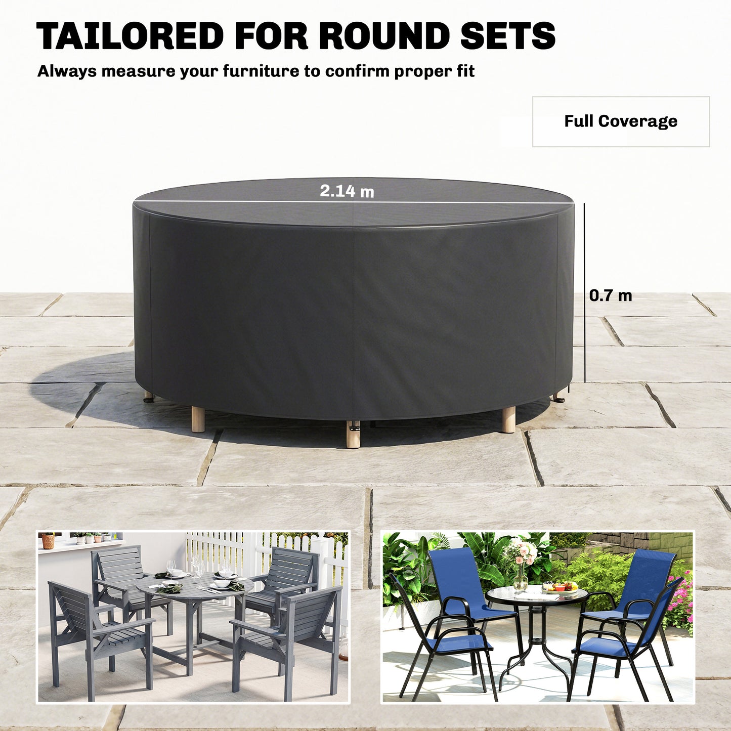 Outsunny Round Garden Furniture Cover Waterproof 420D Heavy Duty Oxford For Outdoor 214 Cm Diameter Black