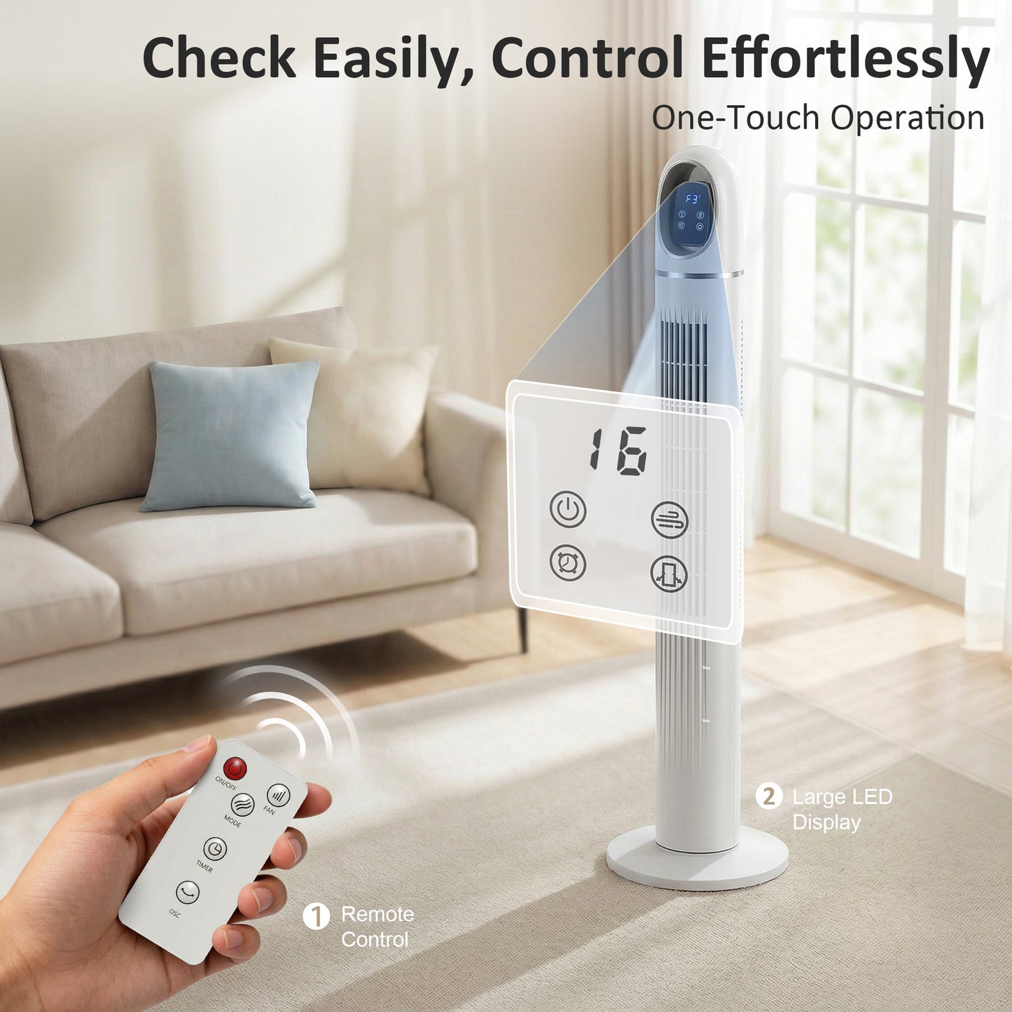 HOMCOM Tower Fan for Bedroom with 70 Degree Oscillation 3 Modes 3 Speeds 24 Hour Timer White