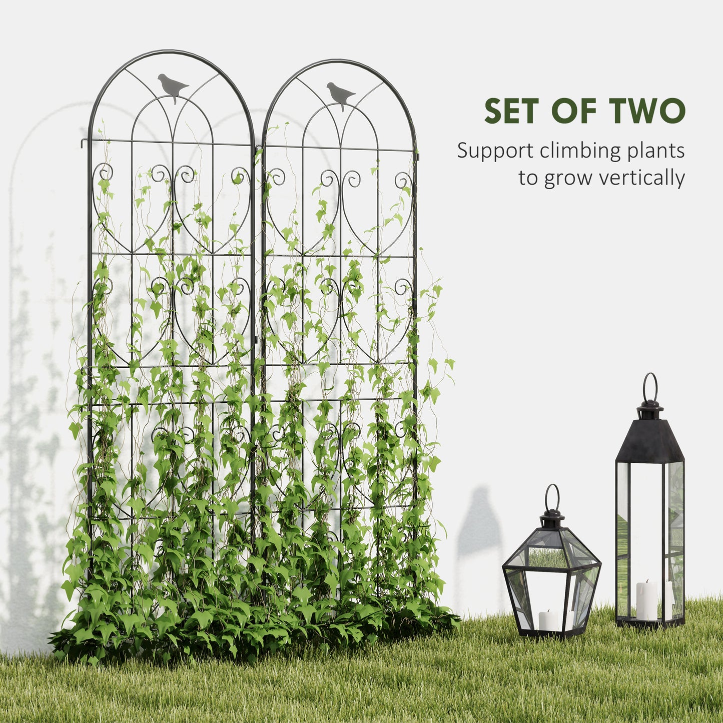 Outsunny Set Of 2 Garden Trellis Panels For Climbing Plants 180 X 50cm Weather Resistant Powder Coated Metal