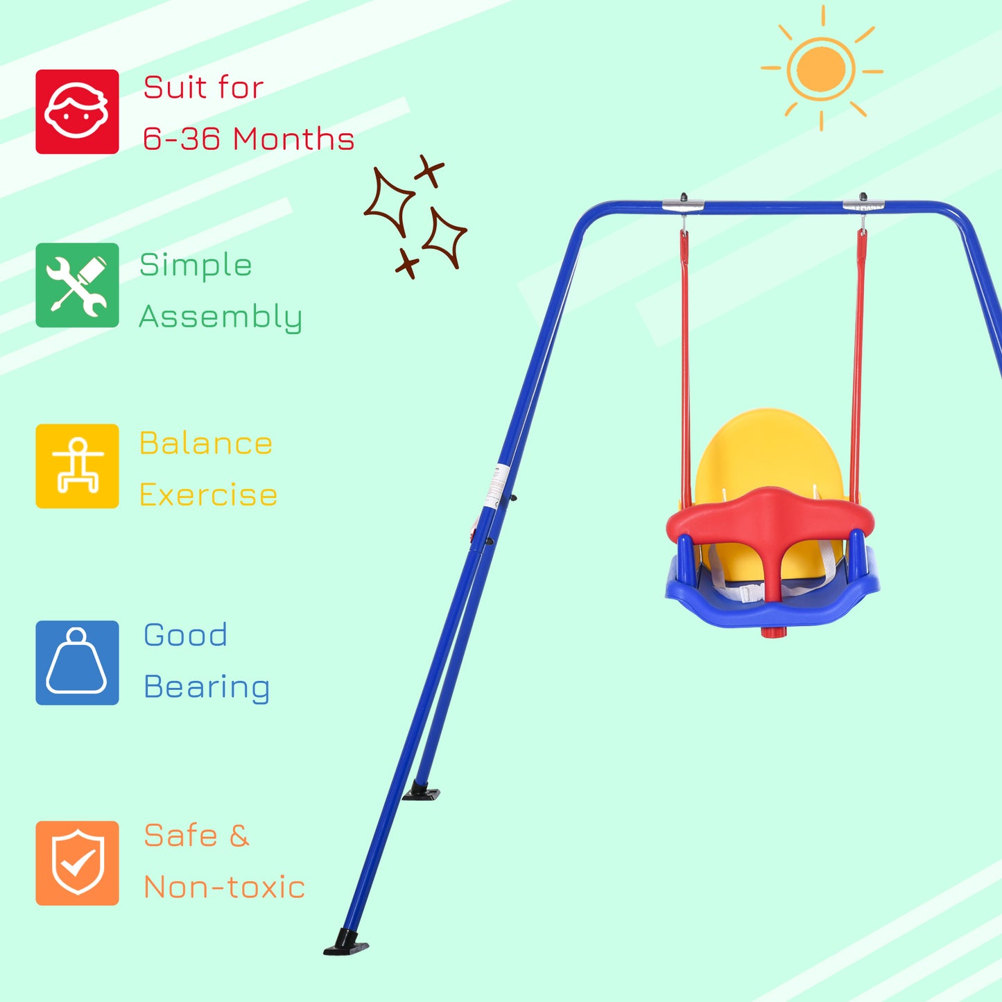 Outsunny A-Frame Metal Swing Set for Toddlers with Safety Harness and Baby Seat - ALL4U RETAILER LTD