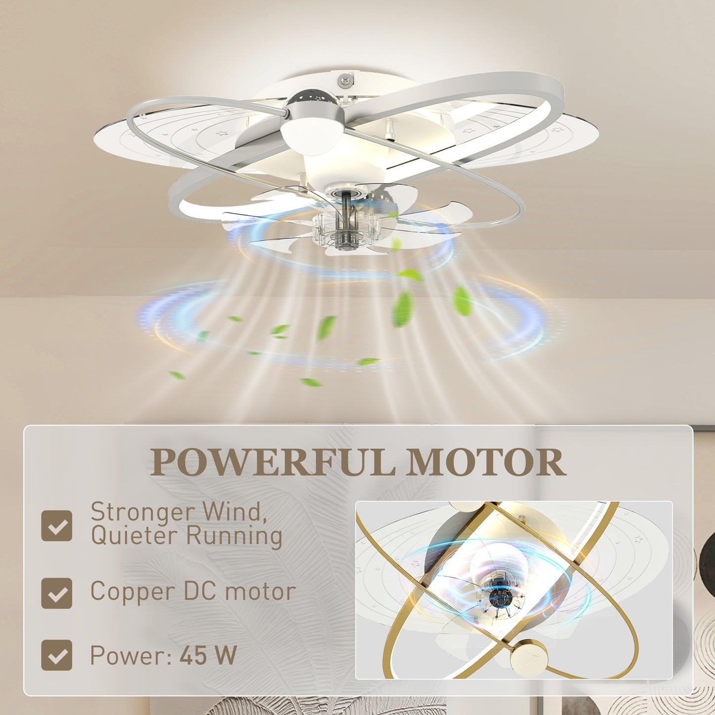 HOMCOM Ceiling Fan With Light And Remote 3 Colour Temperatures LED Mount Ceiling Fan Light For Bedroom Silver Tone