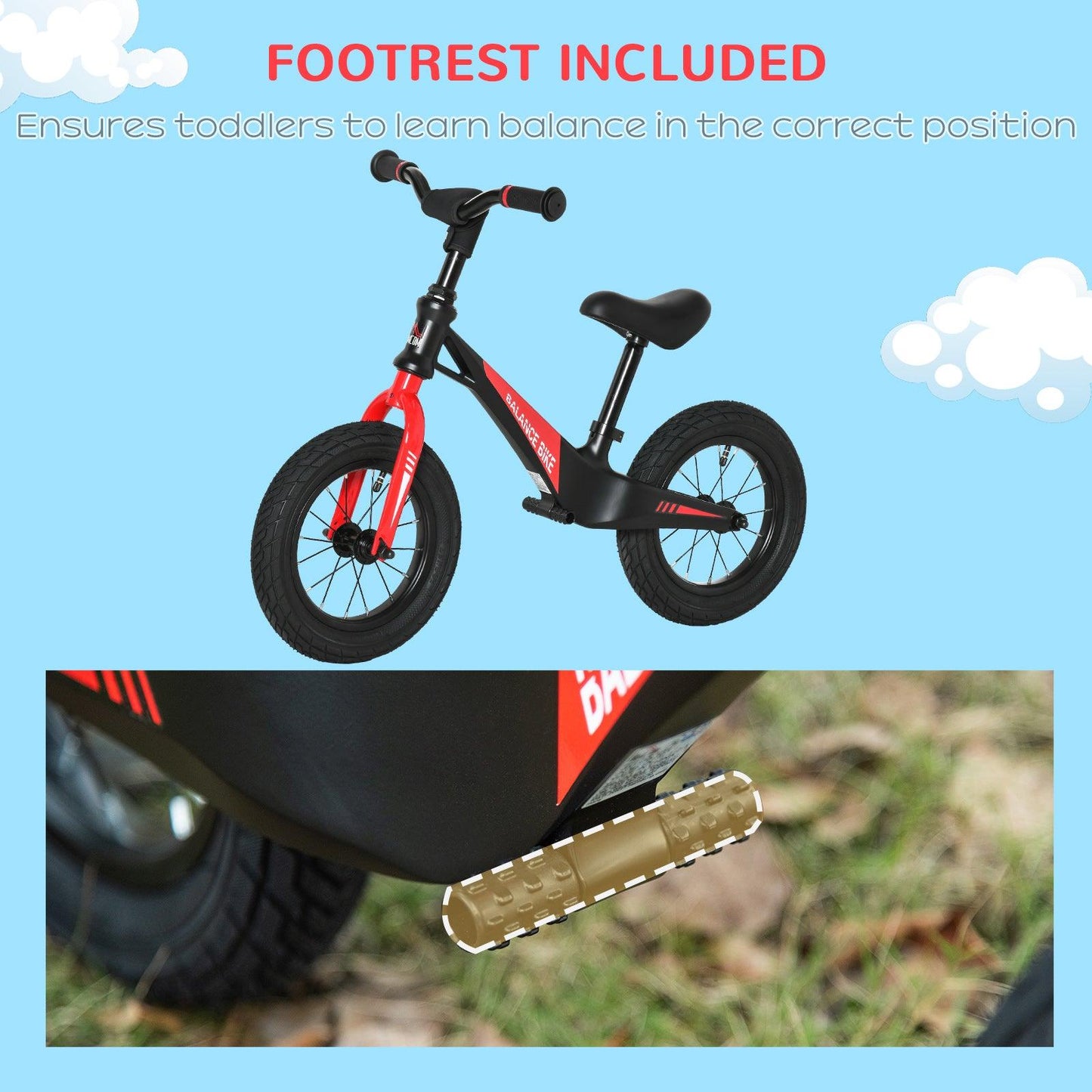 HOMCOM 12 Inch Kids Balance Bike, No Pedal Bicycle w/ Adjustable Height - ALL4U RETAILER LTD