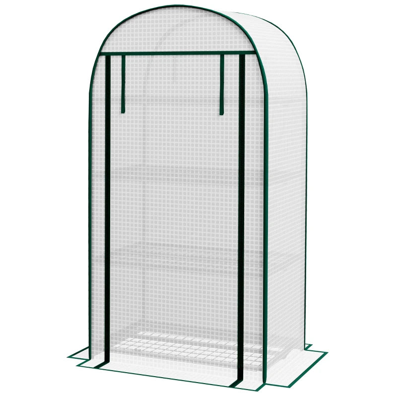 Outsunny 80 x 49 x 160cm Portable Mini Greenhouse for Outdoor Gardening, with Storage Shelf, Roll-Up Zippered Door, Metal Frame, and PE Cover - White | Compact and Convenient Plant Greenhouse - ALL4U RETAILER LTD