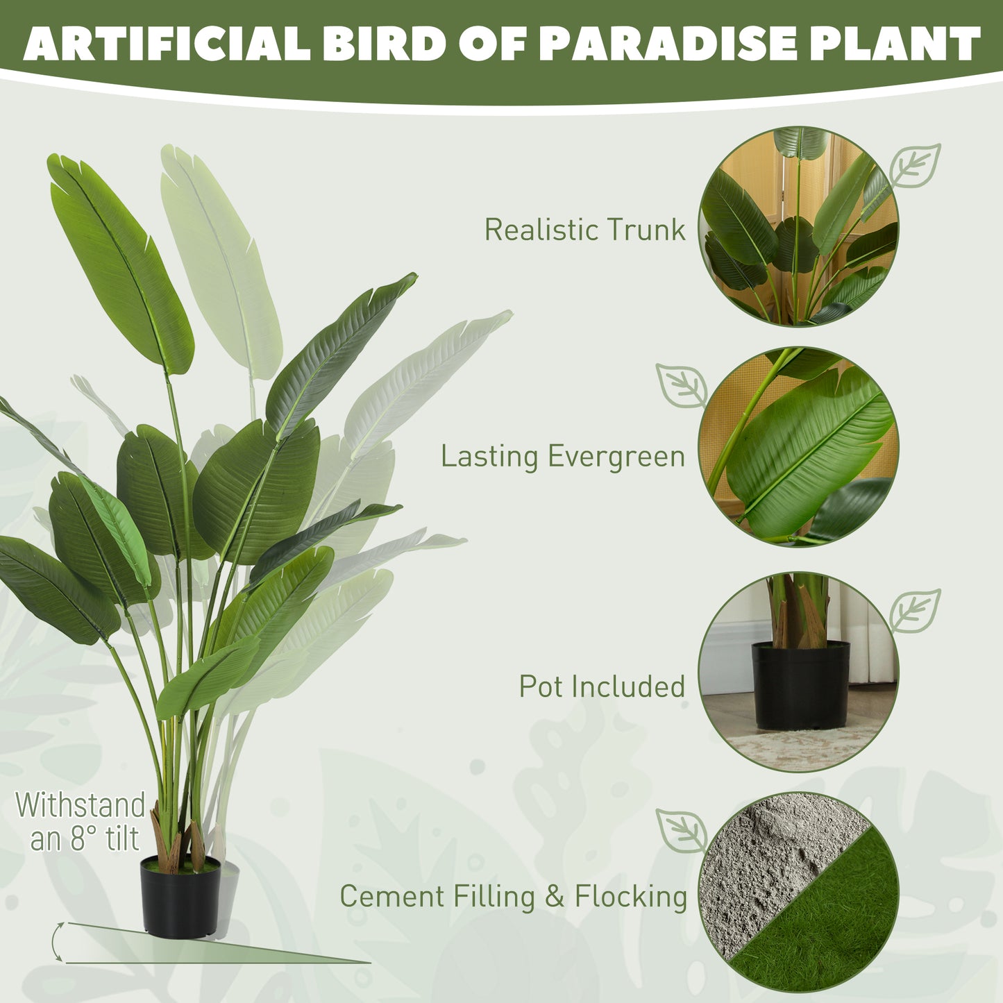 HOMCOM 160cm Tall Artificial Bird Of Paradise Plant Pot With Banana Leaves PEVA Leaves And Flocking For Home Office Decor