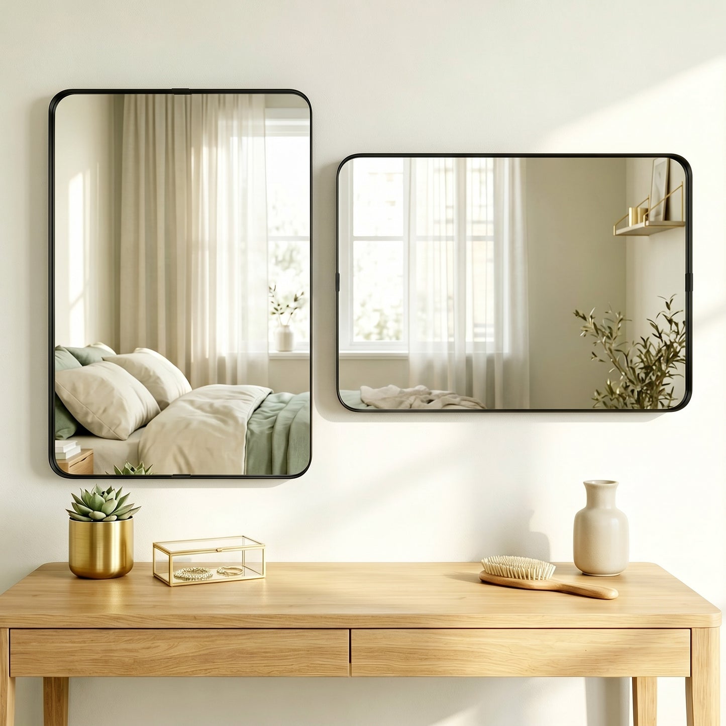 HOMCOM Runway Shaped Rectangular Wall Mirror 90 x 60 cm With Aluminium Alloy Frame And Tempered Glass In Black