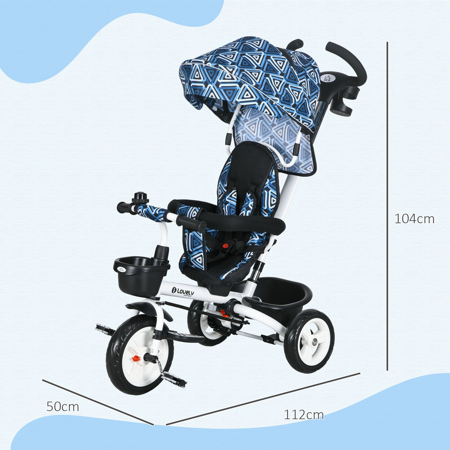 HOMCOM 4-in-1 Convertible Baby Tricycle with Parental Control Handle for Ages 1-5, Light Blue - ALL4U RETAILER LTD