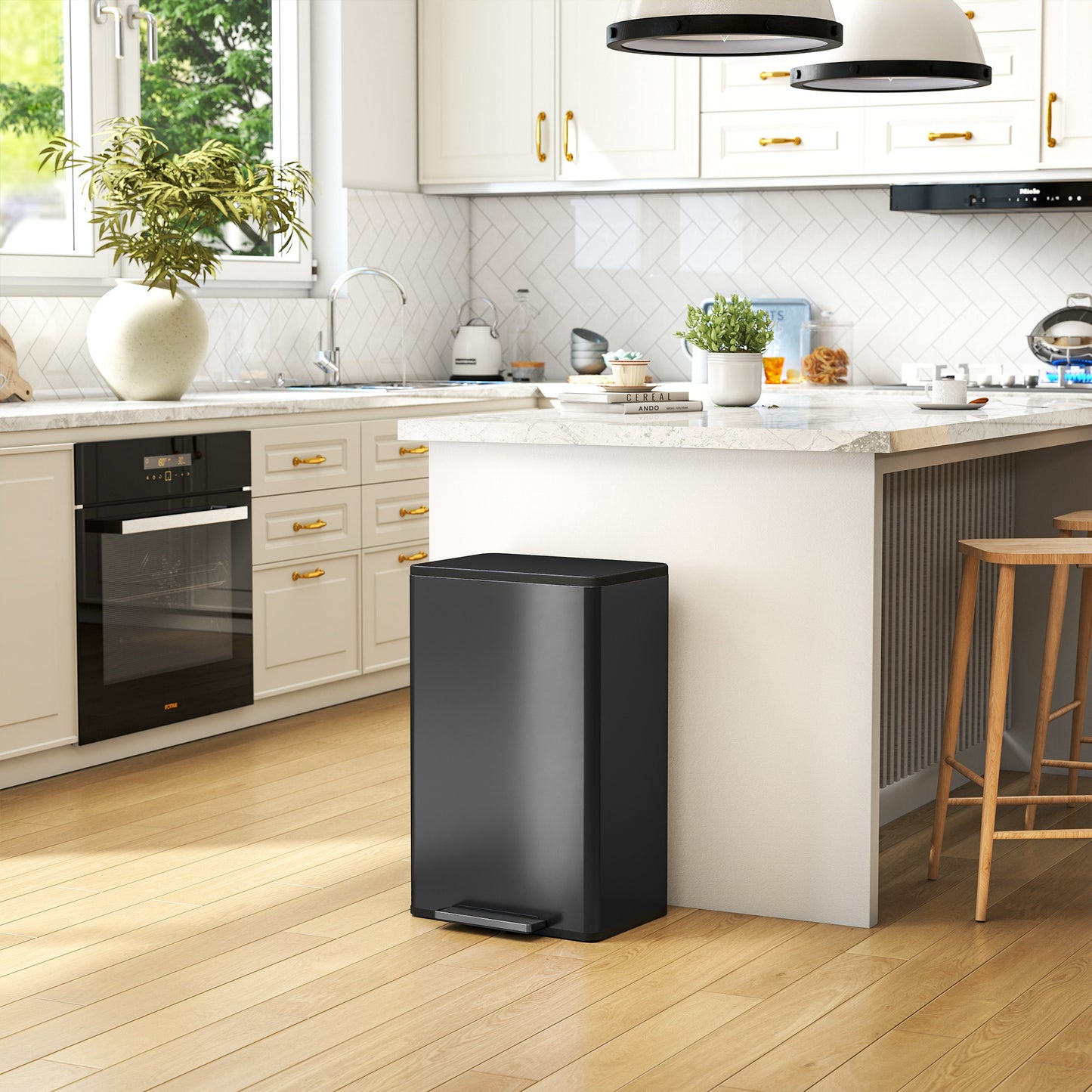 HOMCOM 45L Pedal Kitchen Bin With Soft Close Lid And Stay Open Function Removable Inner Bucket Odor Control For Kitchen