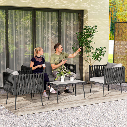 Outsunny 4 Piece Garden Furniture Set With Cushions And Faux Marble Tabletop Light Grey