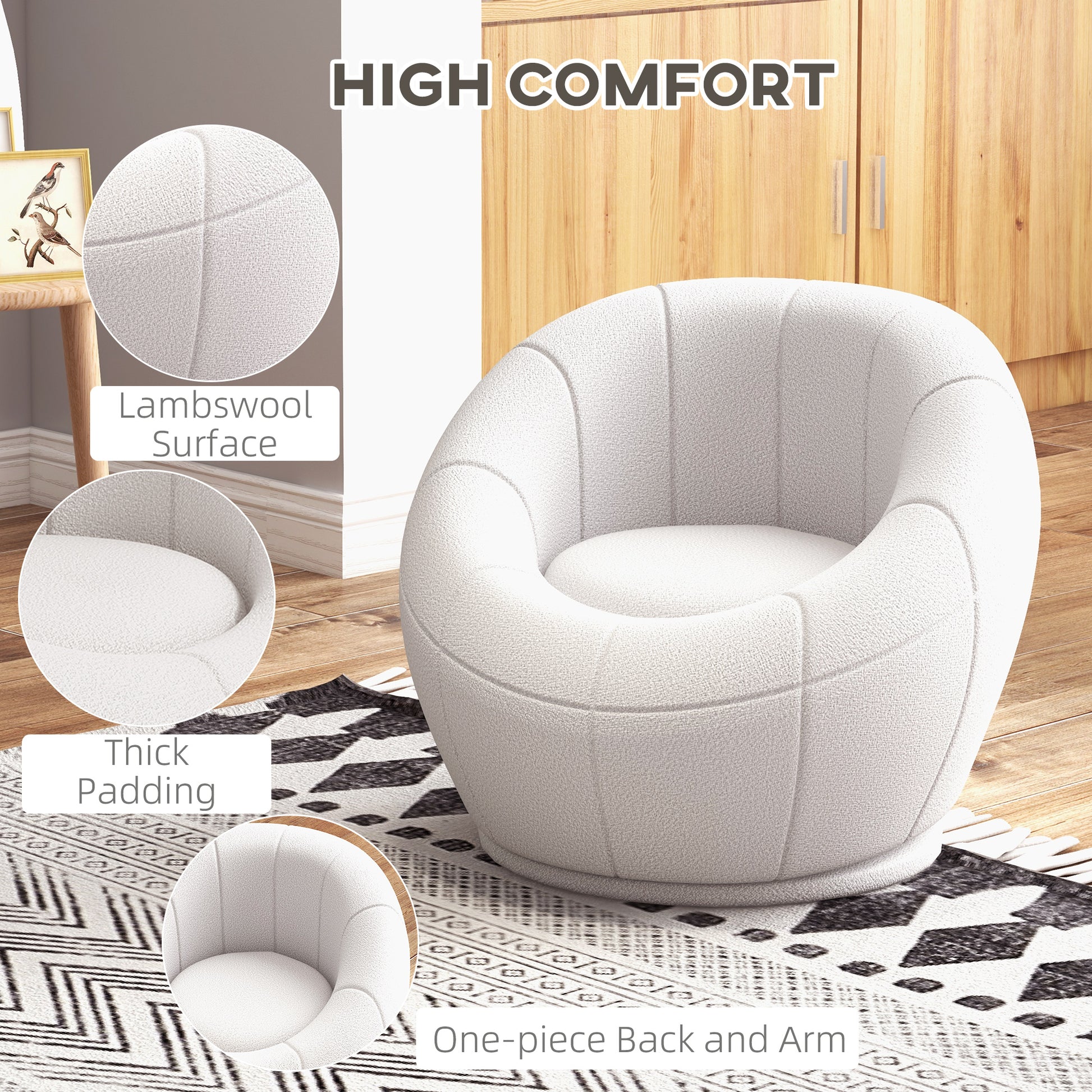 HOMCOM Stylish White Swivel Accent Chair for Living Room, Bedroom, and Home Office - ALL4U RETAILER LTD