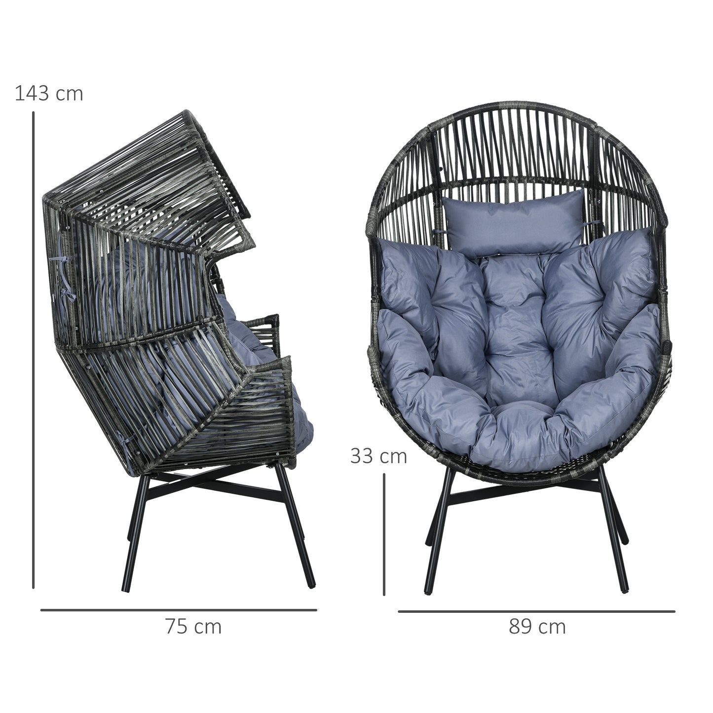 Outsunny Elegant Mixed Grey Outdoor Rattan Egg Chair with Plush Cushions and Adjustable Feet - ALL4U RETAILER LTD