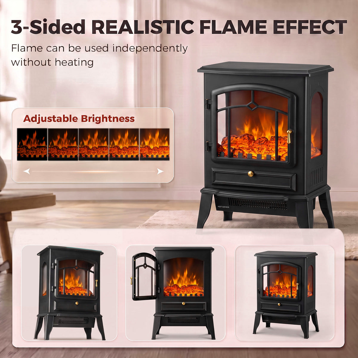 HOMCOM 3 Sided Electric Fireplace Heater With Thermostat