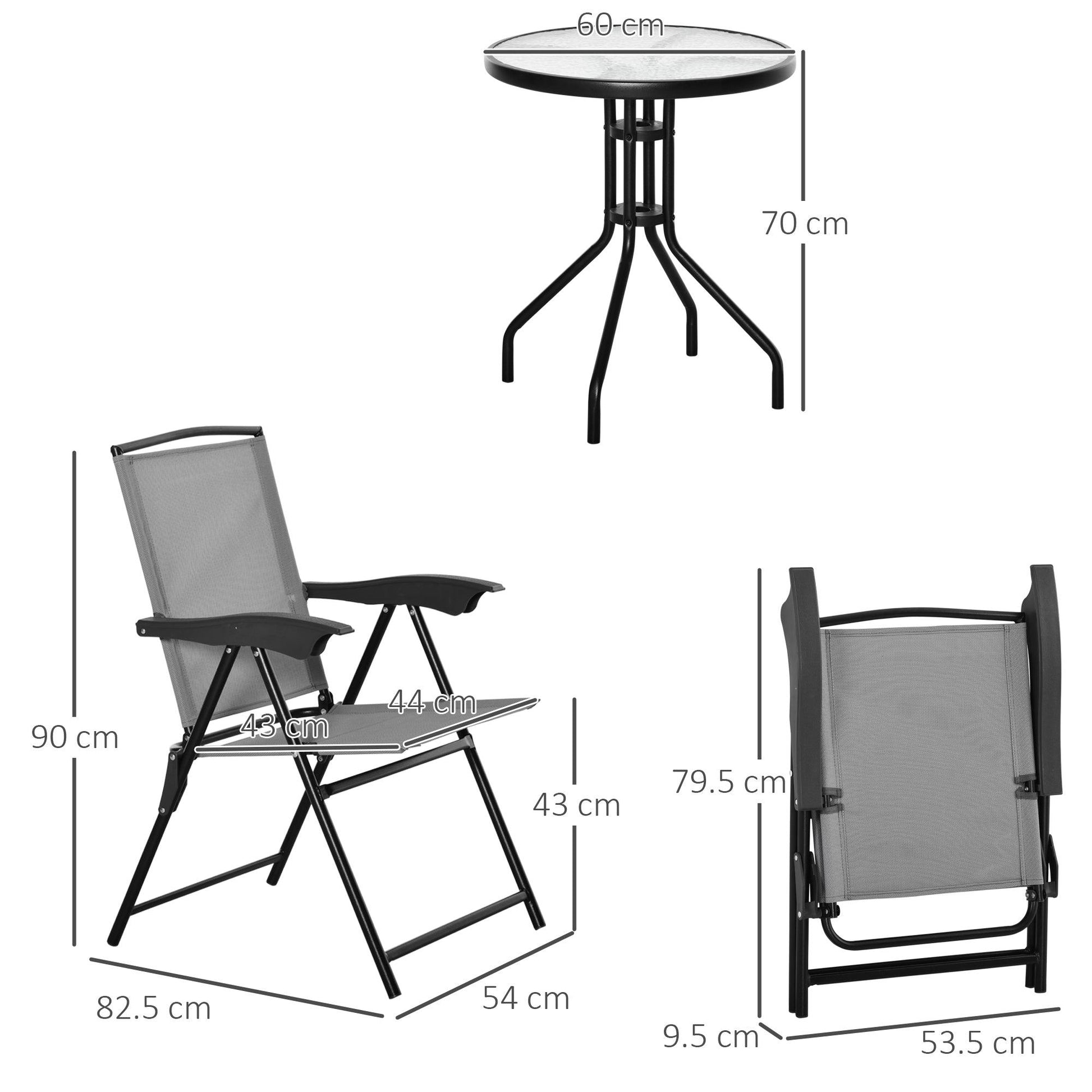 Outsunny 3-Piece Bistro Set, Grey - Adjustable Backrest - ALL4U RETAILER LTD