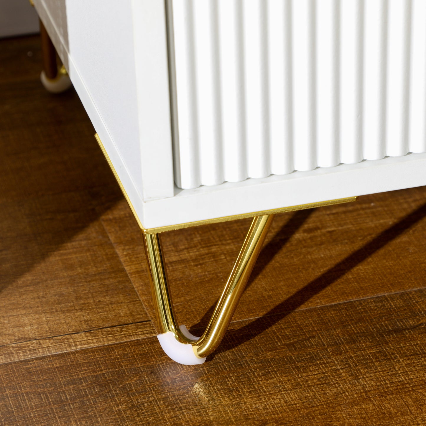 HOMCOM Set of 2 Two-Drawer Dressers in White with Gold-Tone Handles Ridged Fronts and Hairpin Legs