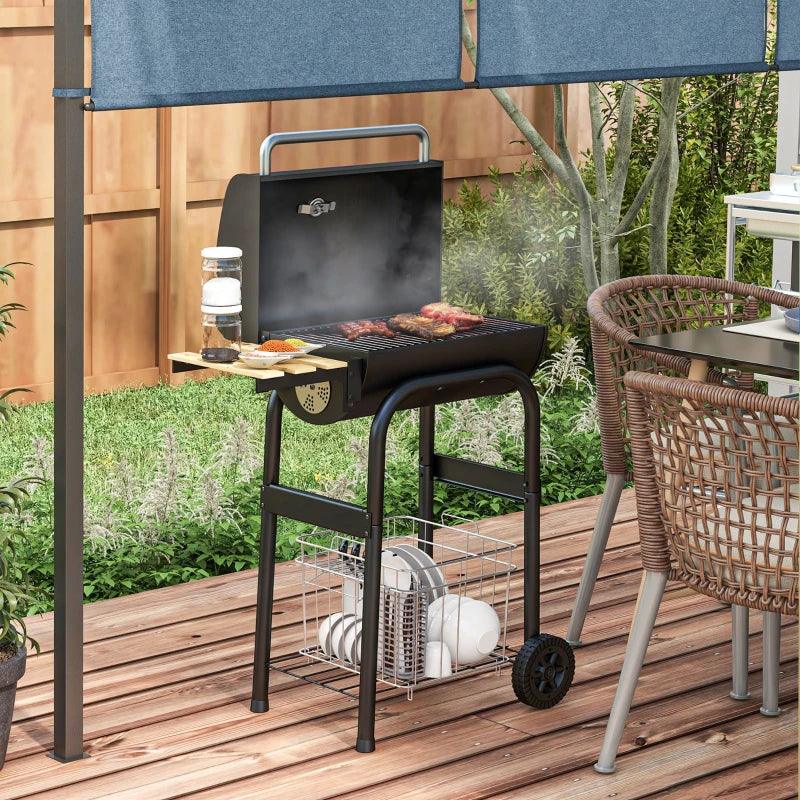 Outsunny Wheeled Charcoal Barbecue Grill Trolley with Shelves - Outdoor BBQ Grill, Portable and Convenient - Black - ALL4U RETAILER LTD