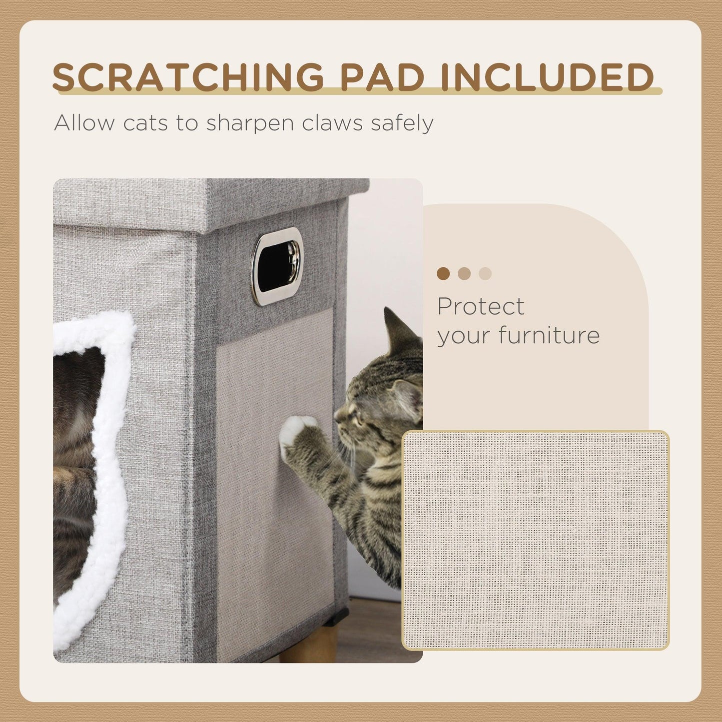 PawHut Grey Cat Bed Ottoman with Removable Cushion - ALL4U RETAILER LTD