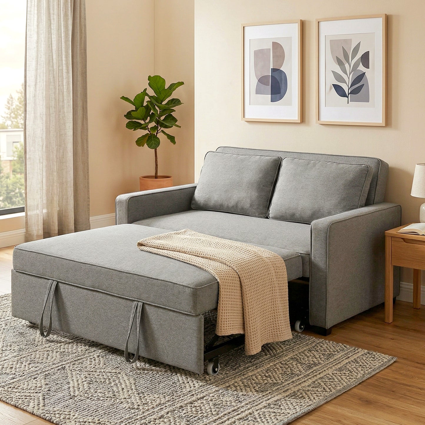 HOMCOM 3 In 1 Click Clack Two Seat Sofa Bed With Adjustable Backrest And Pull Out Bed For Living Room And Bedroom Grey