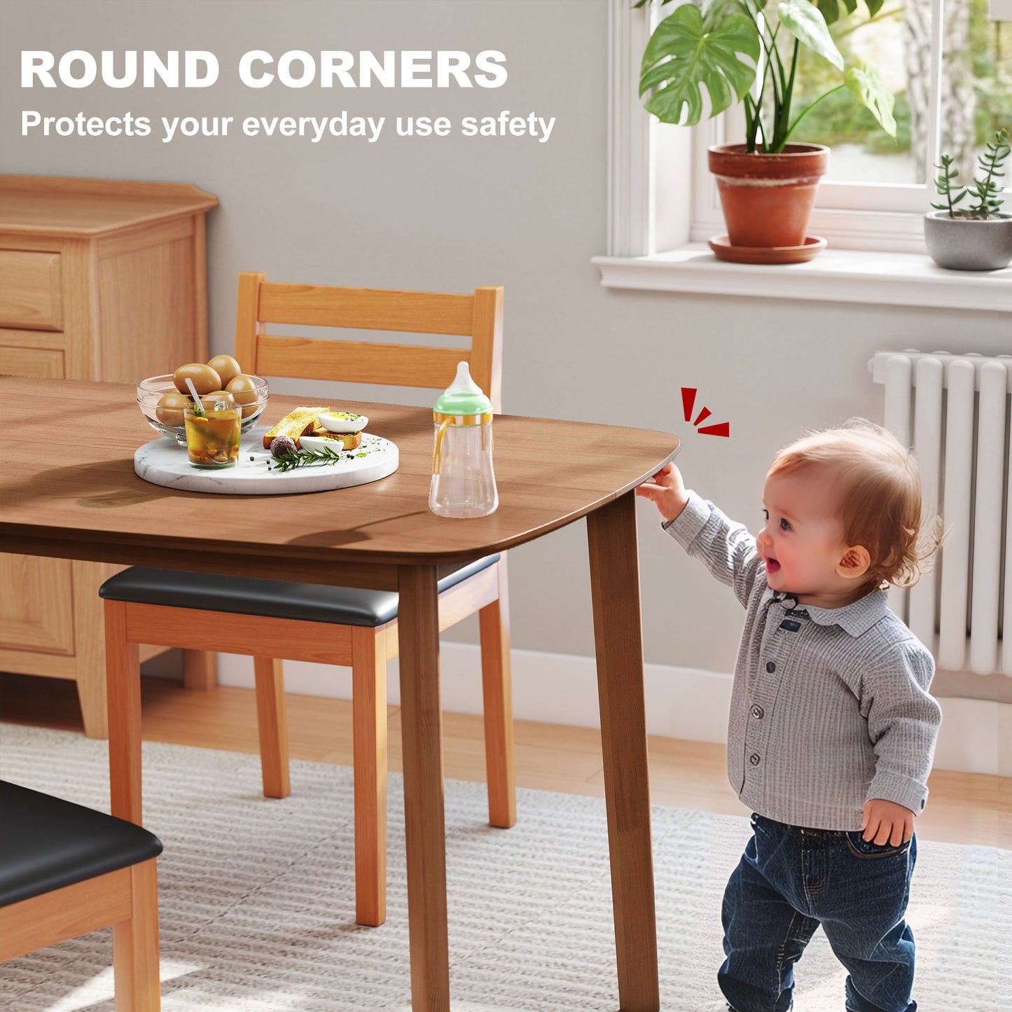 HOMCOM Pine Wood Rectangular Dining Table Light Brown Ideal For Small Spaces Seats Six With Round Corners