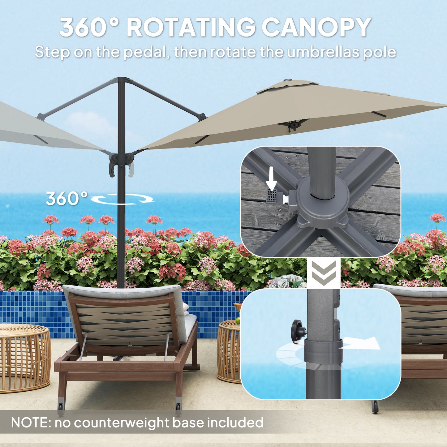 Outsunny 3m Five Angle Cantilever Parasol With Aluminium Frame And 360 Degree Rotating Canopy Light Grey