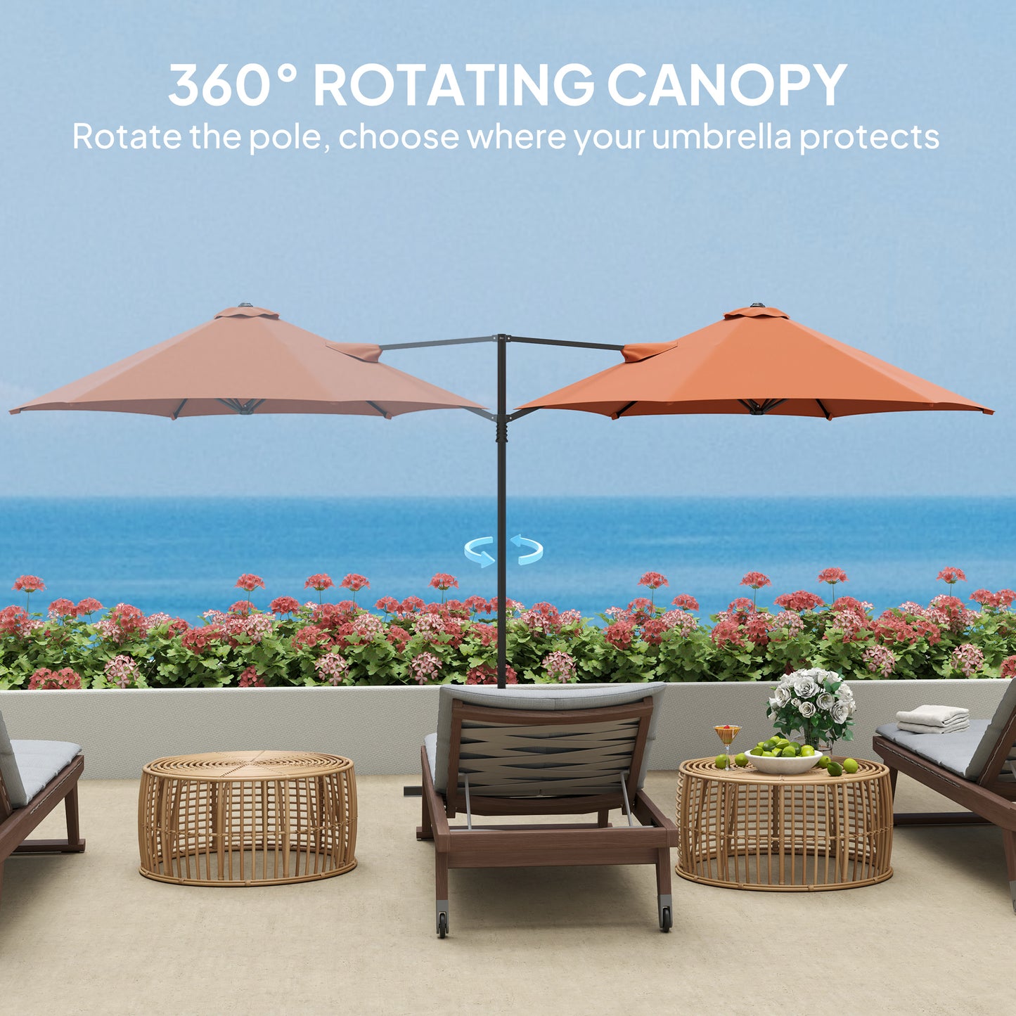 Outsunny 2.5m Rotating Cantilever Parasol With Base Orange 256 cm Canopy And 360 Degree Rotation