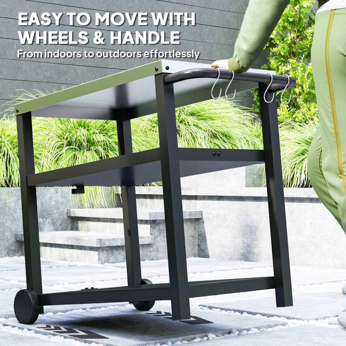 Outsunny Outdoor Grill Cart Three Shelf Movable Table With Stainless Steel Top Portable BBQ Trolley Charcoal Grey