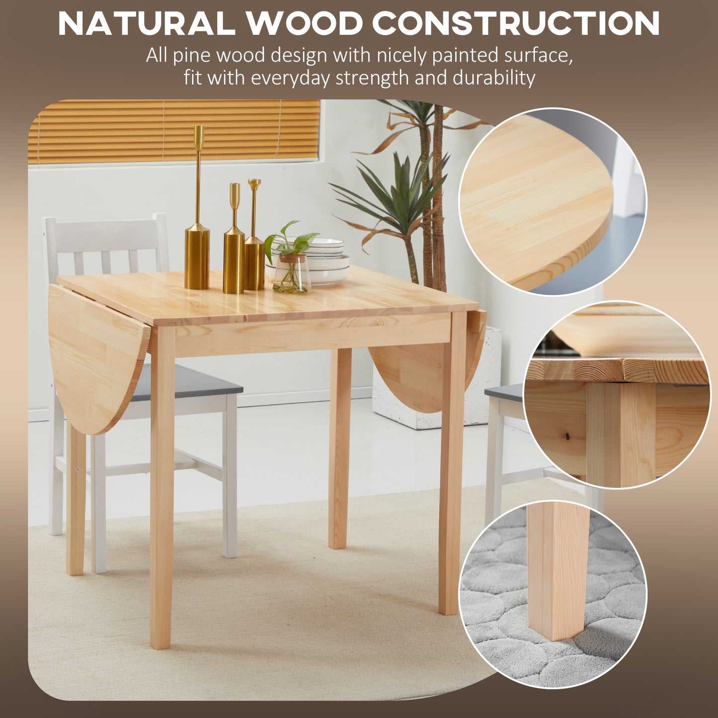 Homcom Four To Six People Wooden Drop Leaf Dining Table With Extendable Sides Natural Finish