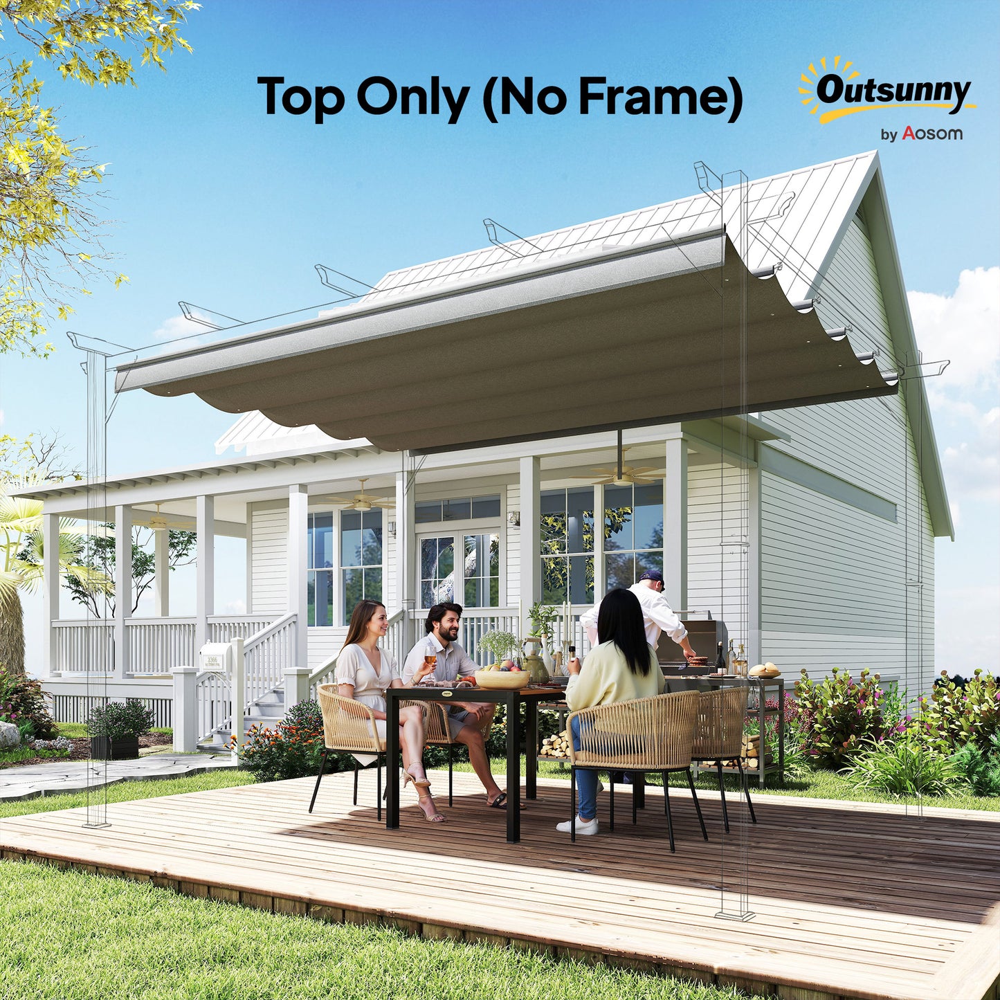 Outsunny Light Grey Replacement Canopy For 4 x 3 M Pergola Roof Top Only 3.5 x 2.6 M Polyester Weather Resistant Fabric