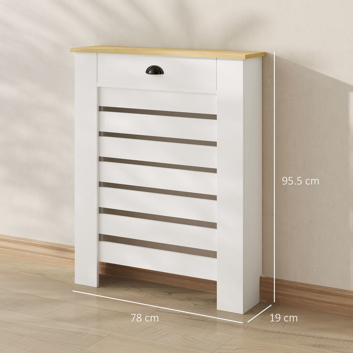 HOMCOM Radiator Cover With Drawer 95.5H x 78W cm White Slatted MDF and Particle Board